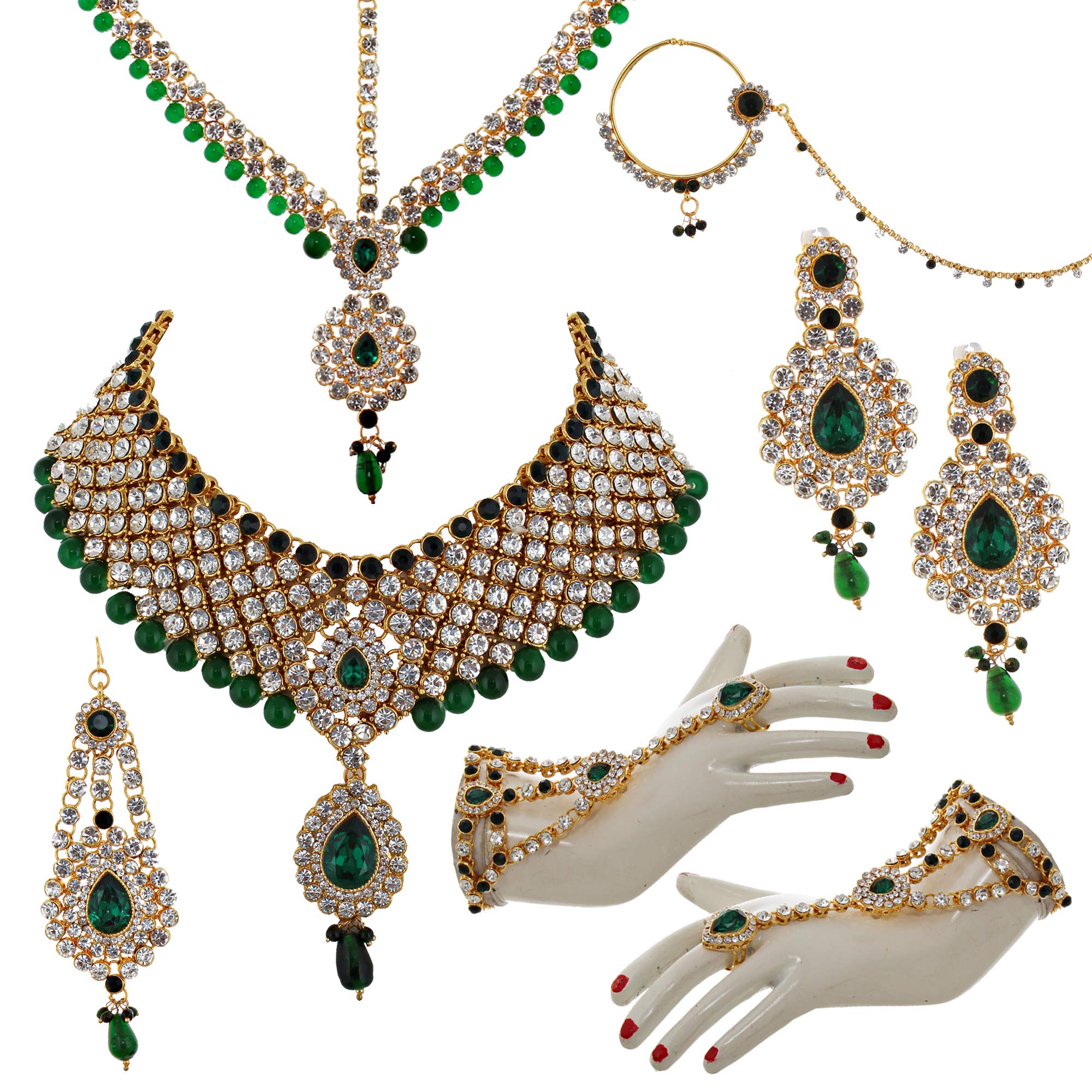 Bridal Dulhan Designer 18k Gold Plated Pearl Stone Set 8 pcs. for Women & Girls (3630-IZS-1611SM-Parent)-image-18