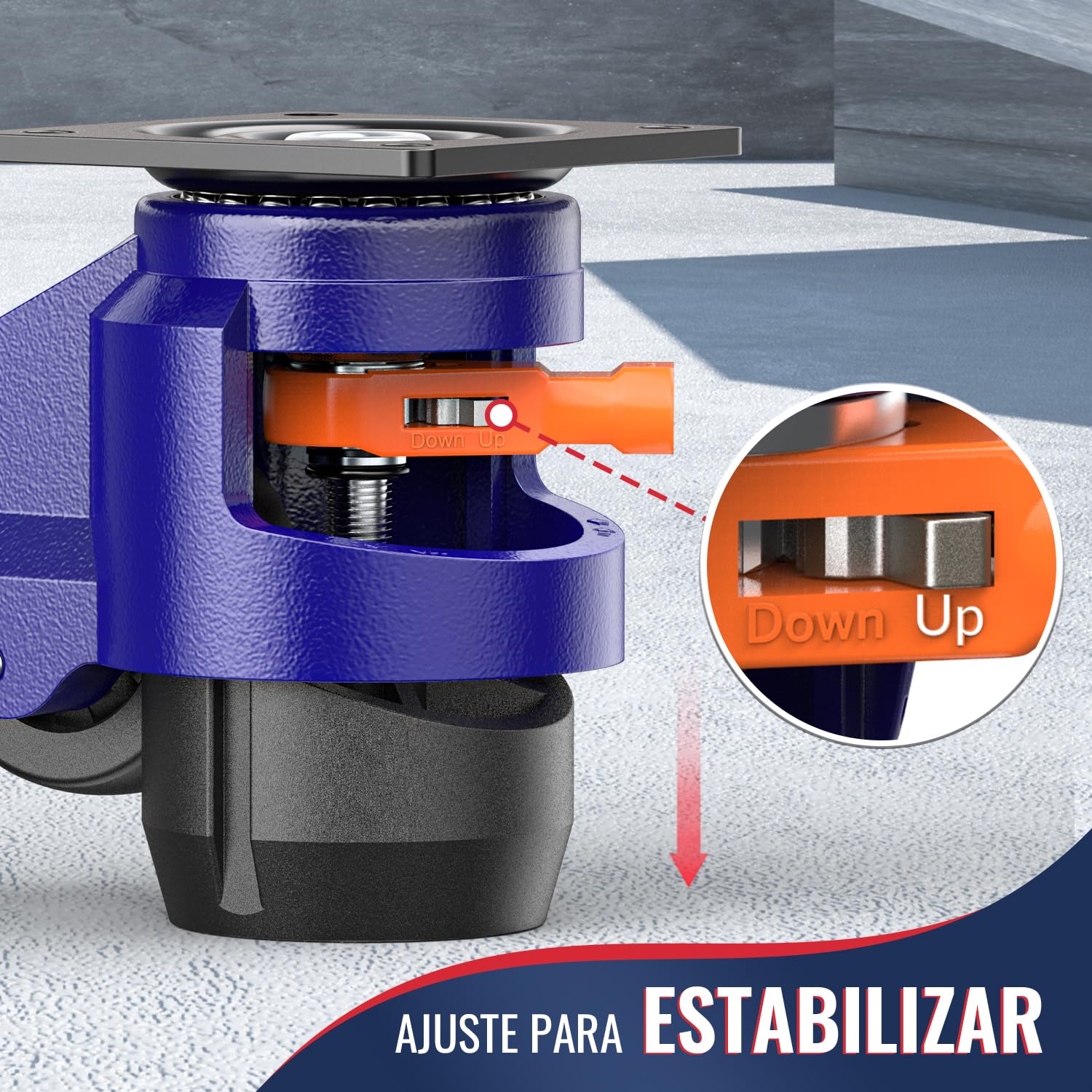 Ruedas de Nivelación con Mango de Trinquete 1200 kg 107-114 mm Giratorias para Bancos de Trabajo