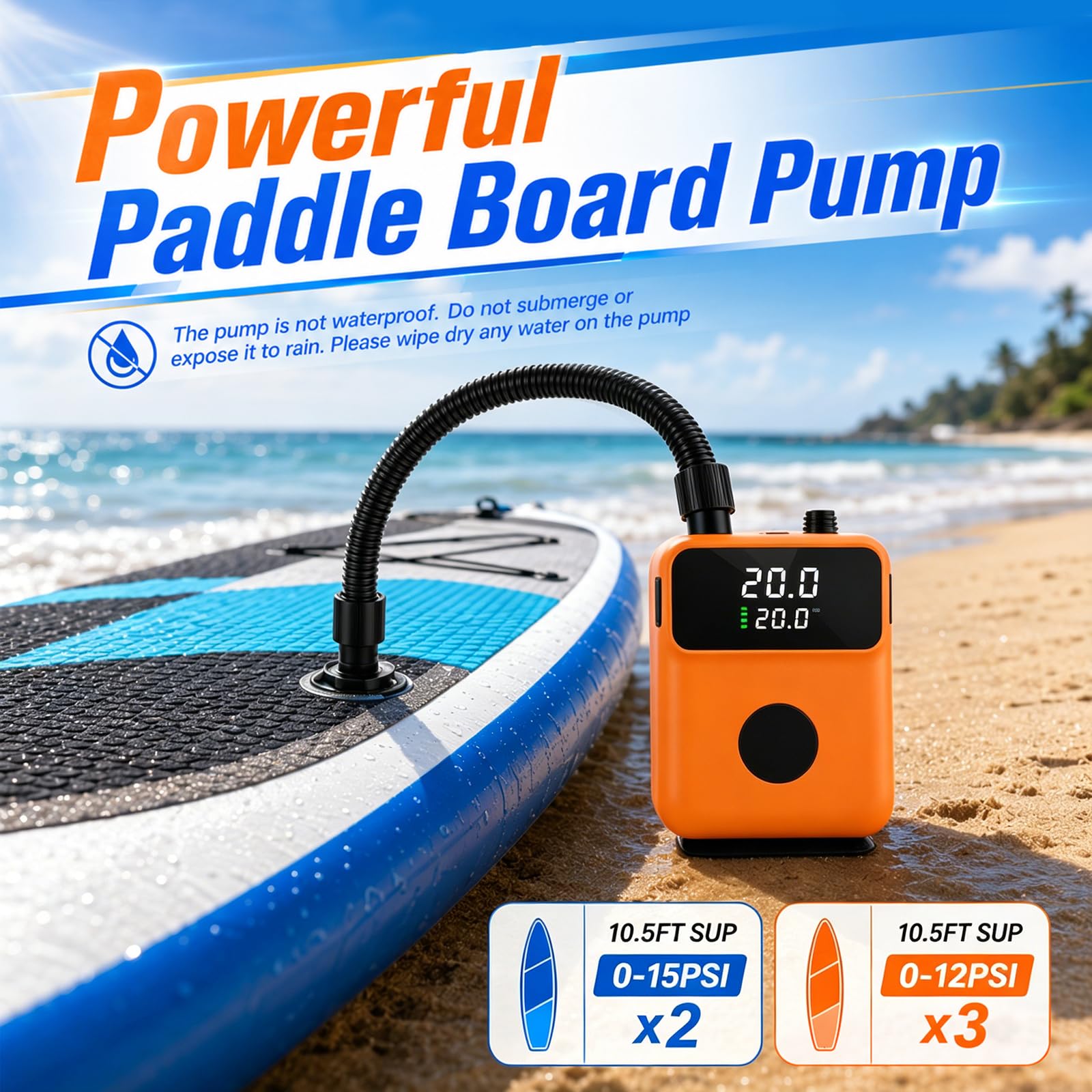 Pompe électrique SUP 20 PSI avec lumière, mini pompe SUP électrique portable, gonflage/dégonflage intelligent, arrêt automatique pour planches SUP, kayak, tente, matelas