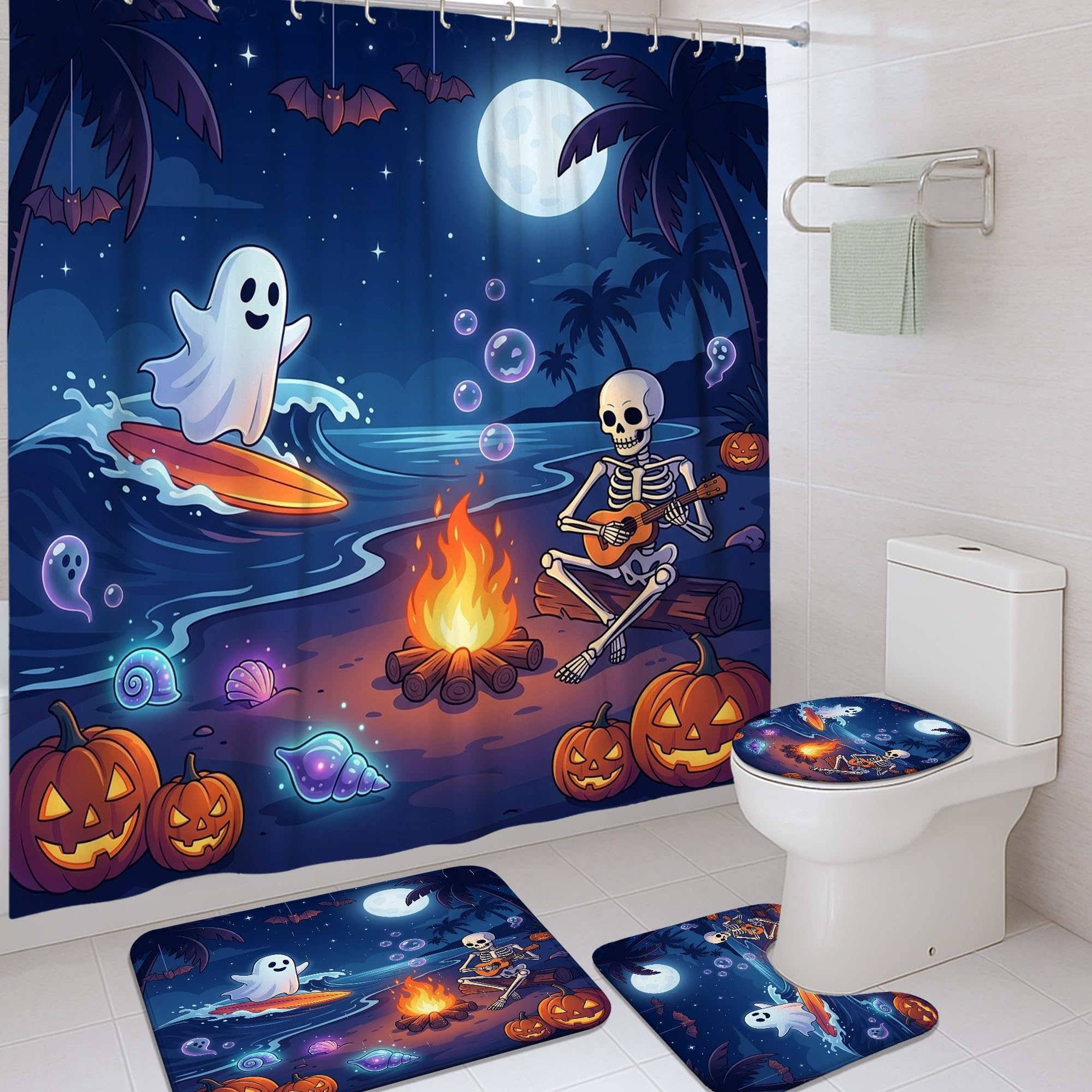 Rideau de douche citrouilles d'Halloween pour décoration festive de salle de bain d'hôtel
