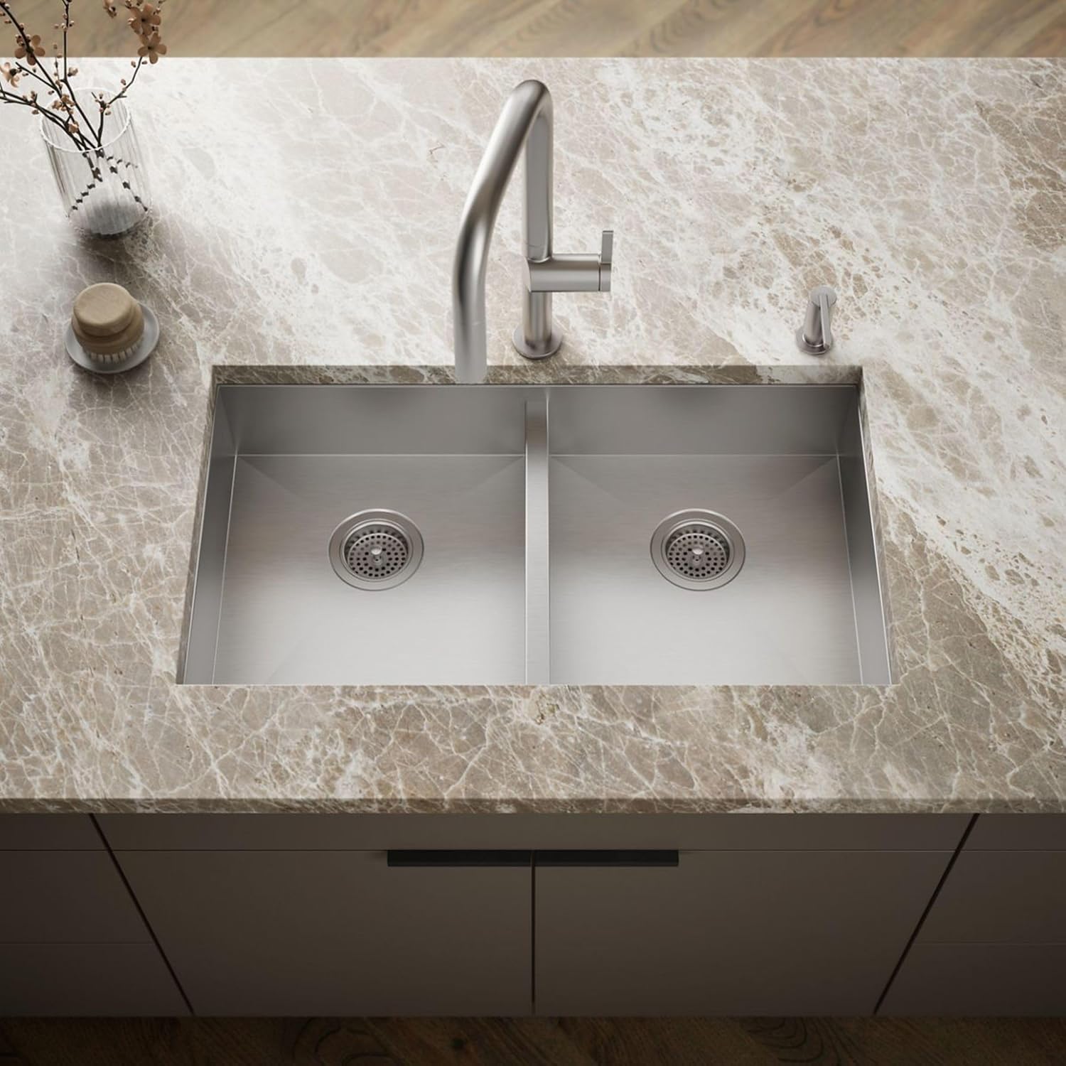 Kohler Vault 33" top-/undermount double-bowl kitchen sink K-3996-4-NA Stainless Steel