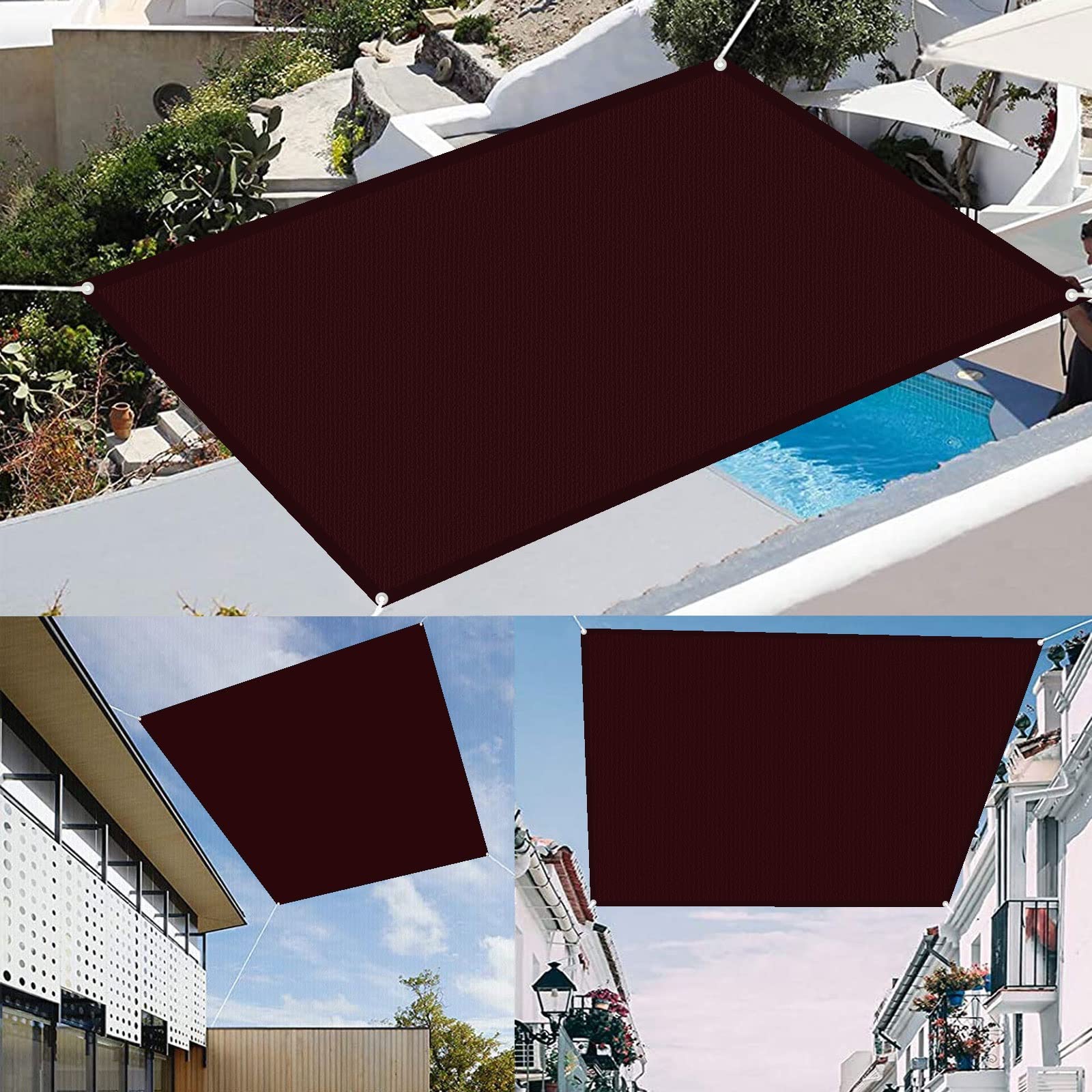 Voile d'ombrage rectangulaire 1,4x3,4 m bordeaux avec oeillets et kit