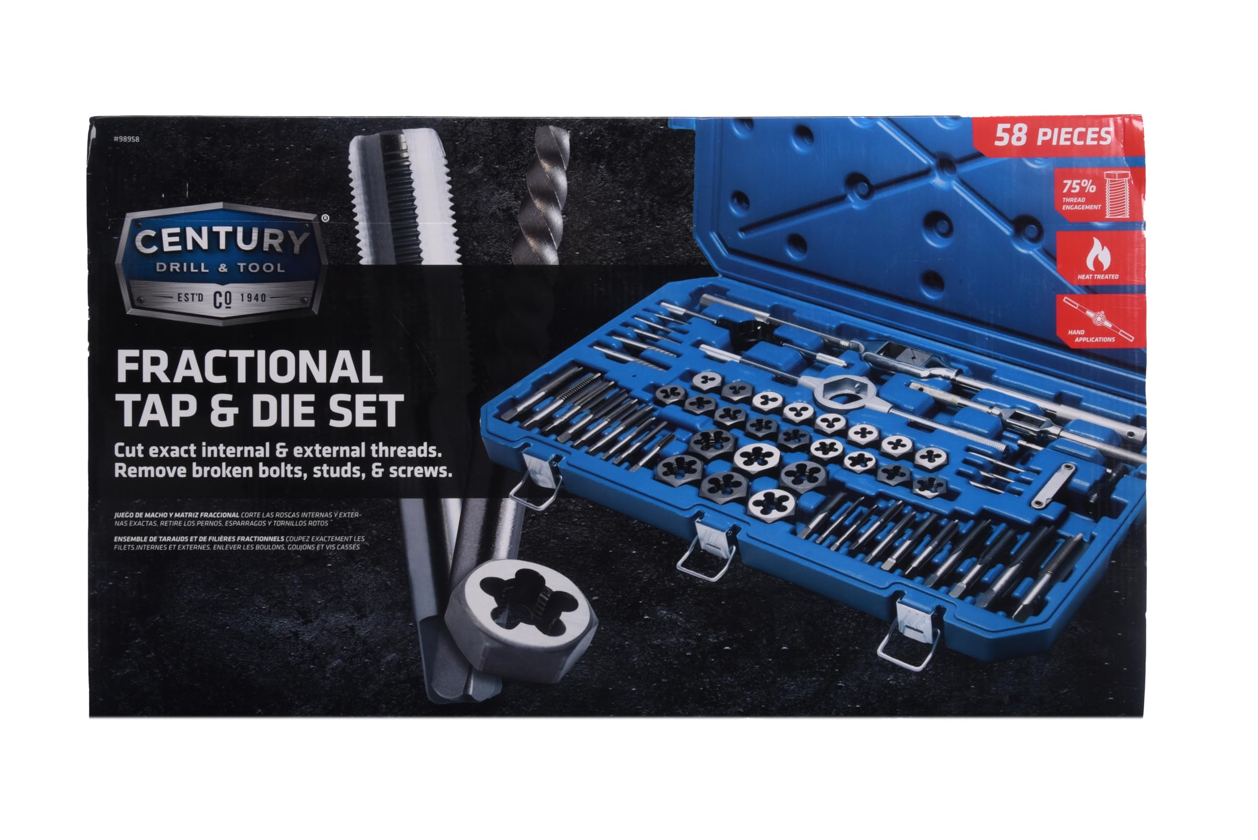 Century Drill & Tool 98958 zestaw kranu i matryc ze stali węglowej, 58-częściowy