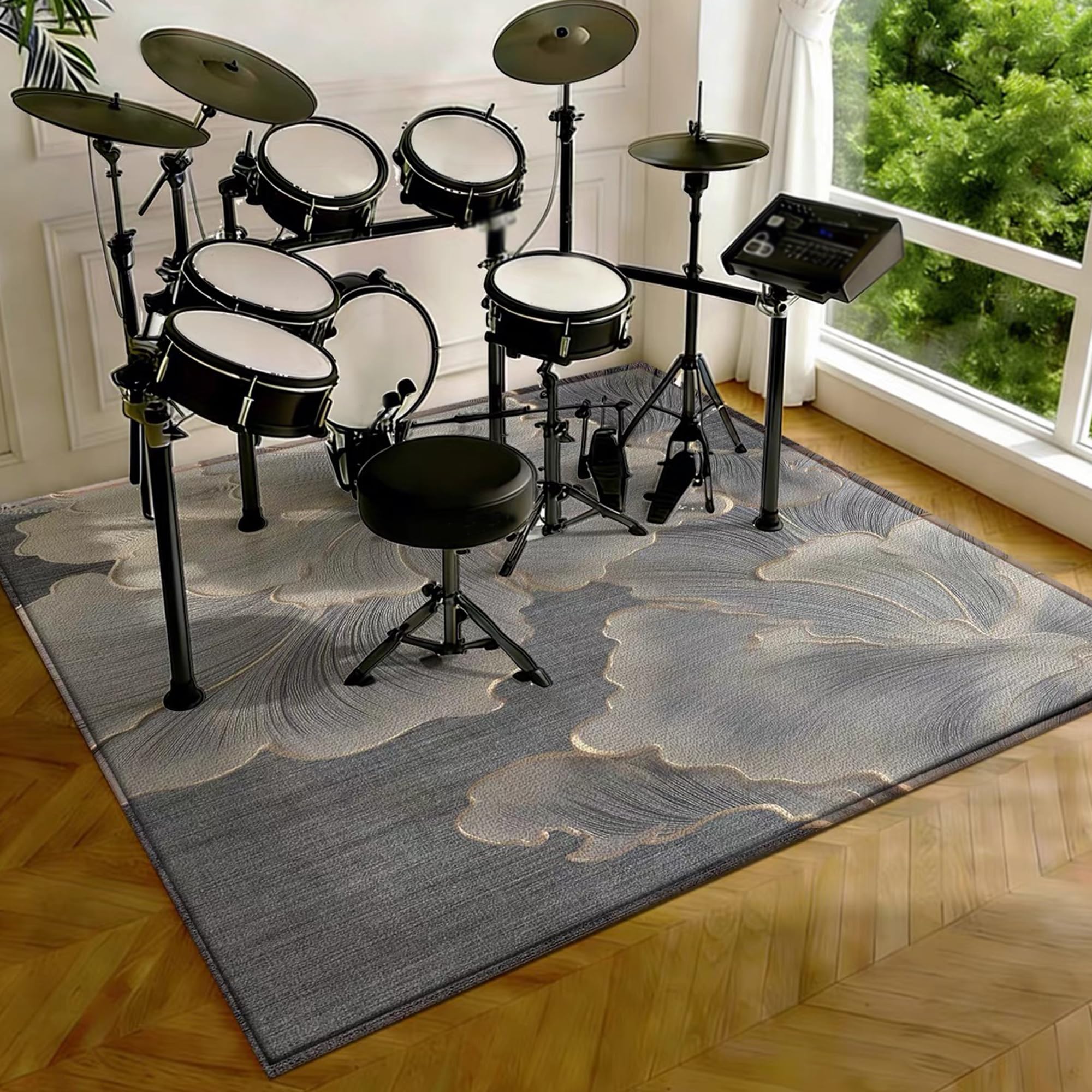 Drumming Drum Rugs, Drum Mat Drum Rug Non Slip Soundproof Mats, 180 x 140 cm Drum Carpet for Drummers Outdoor, Electronic Drum Set Practice Music Rug, Floor Protection Pad for Splash Cymbal Stands