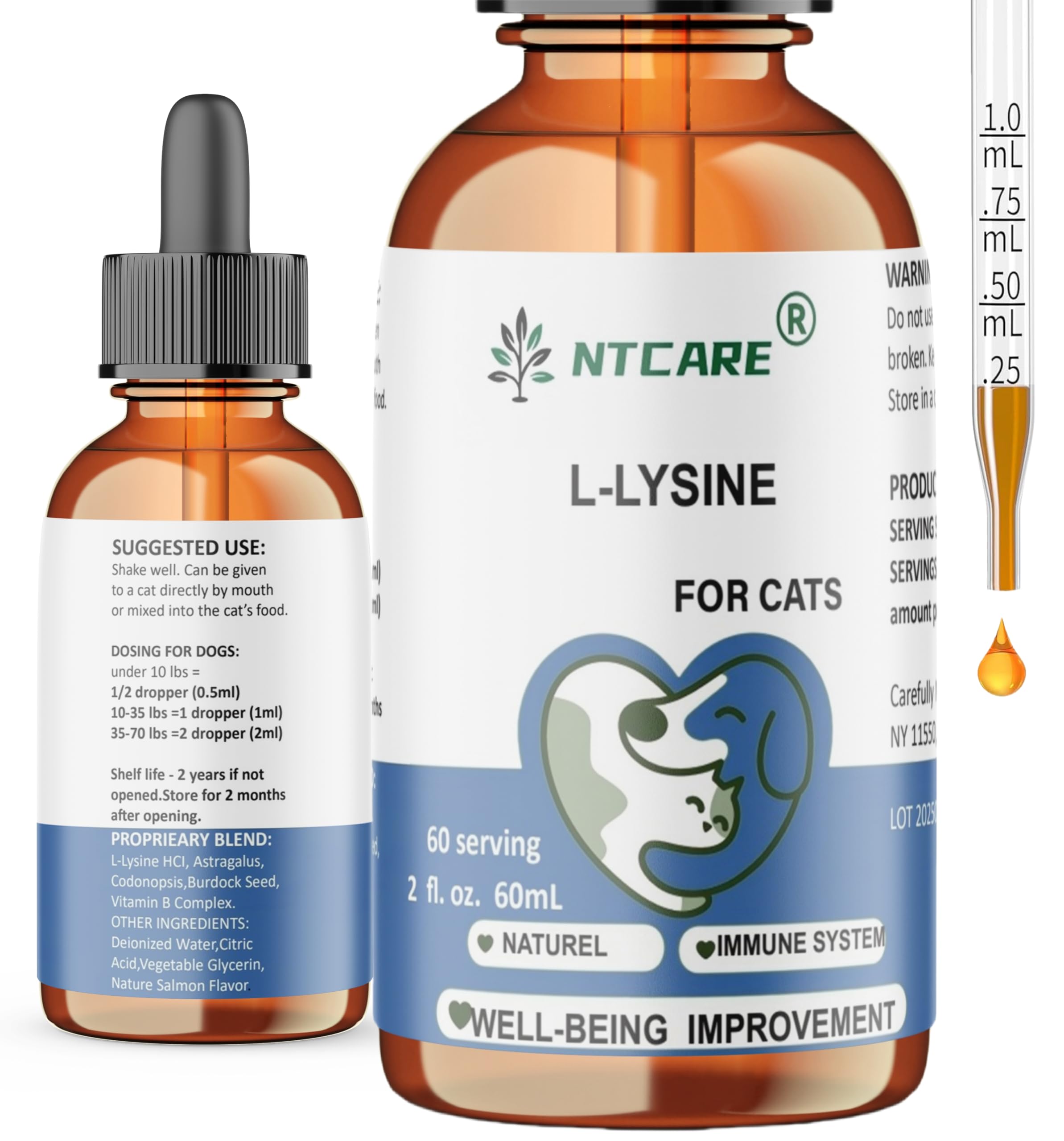L-Lysine Supplement for Cats - Cat Supplement for Sneezing and Runny Nose, Cold, Immune Support, Eye Function, and Respiratory Health – Lysine, 2 fl oz