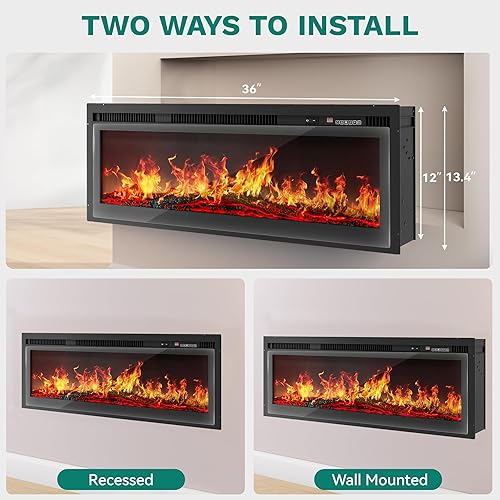 Miniatura 9 de YITAHOME Insertos de chimenea eléctrica pequeña de 23 pulgadas, calentadores de chimenea para uso en interiores, control remoto con temporizador,