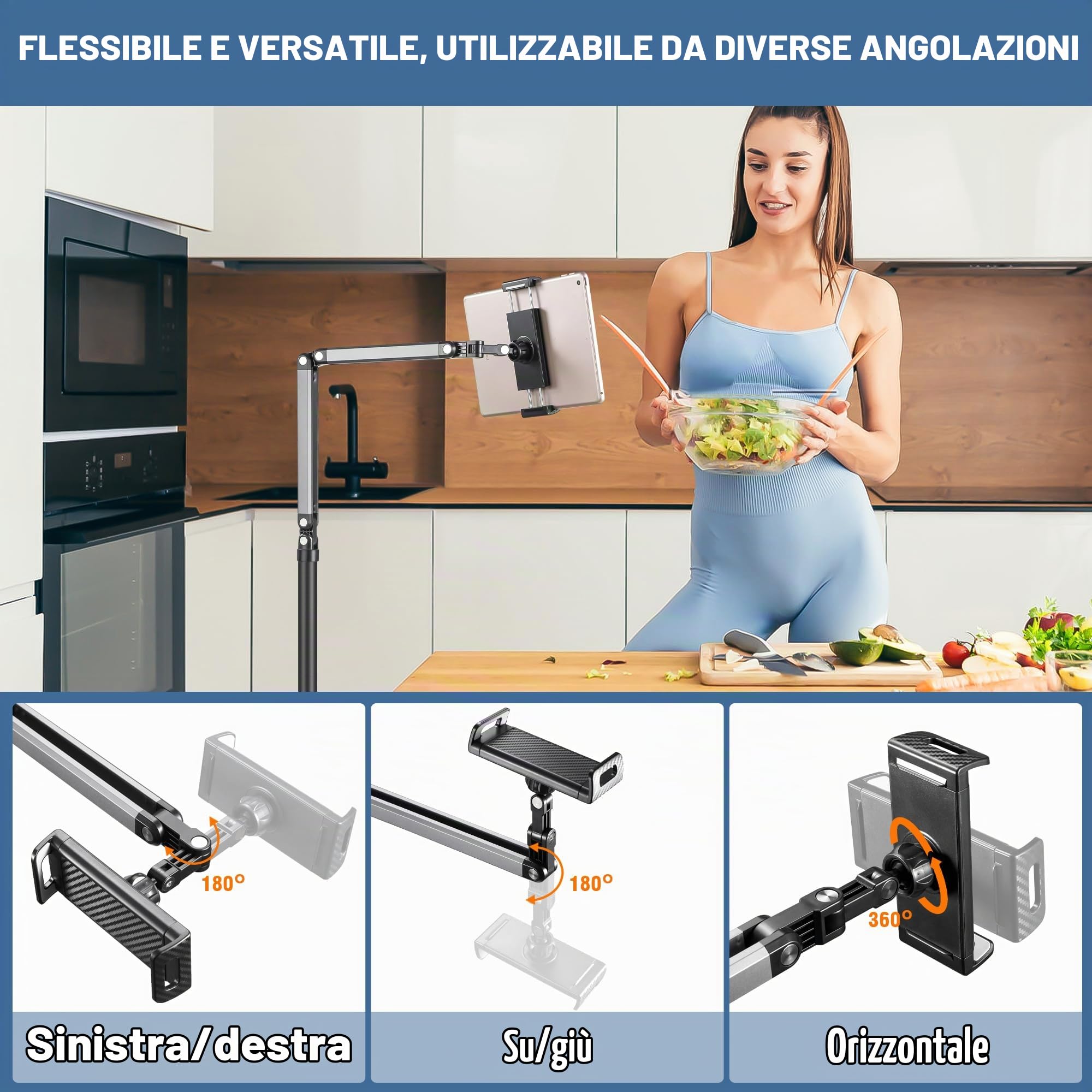 YSSHUI Supporto da pavimento per tablet resistente con base da 3 kg, supporto girevole regolabile a collo d'oca per iPad, Galaxy Tab, Kindle, telefoni (da 11,9 a 33 cm)