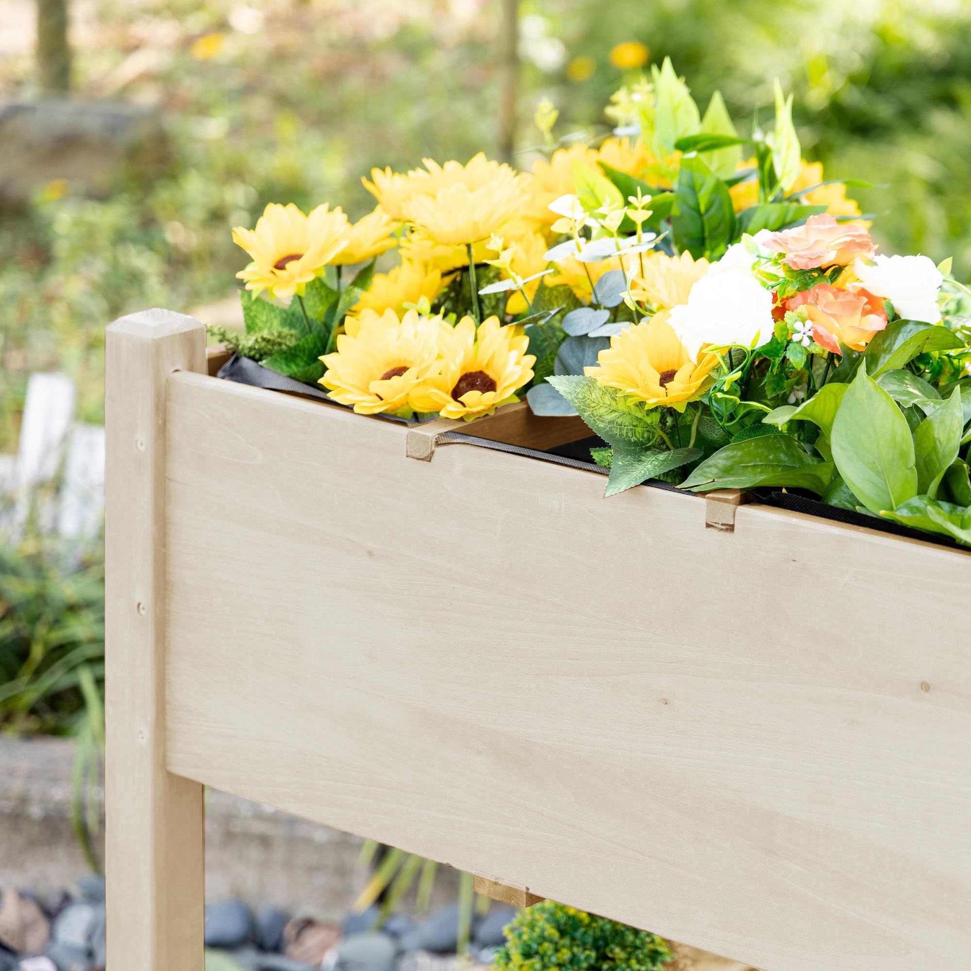 Outsunny Jardinière sur Pied - Potager sur roulettes - étagère, Tablette Rabattable, Inserts d'irrigation, Feutre de Drainage Inclus - Bois Sapin pré-huilé dim. 123L x 54l x 87H cm