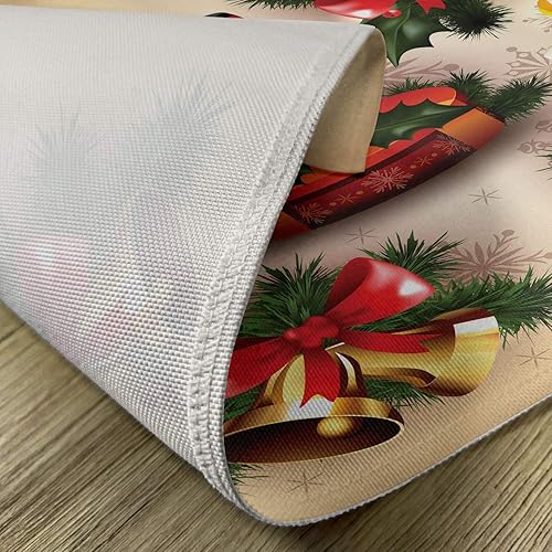 Miniatura 5 de Ambesonne Juego de 4 manteles individuales de Navidad, estilo clásico, campanas de velas, muérdago, cinta de pájaro, manteles individuales de tela