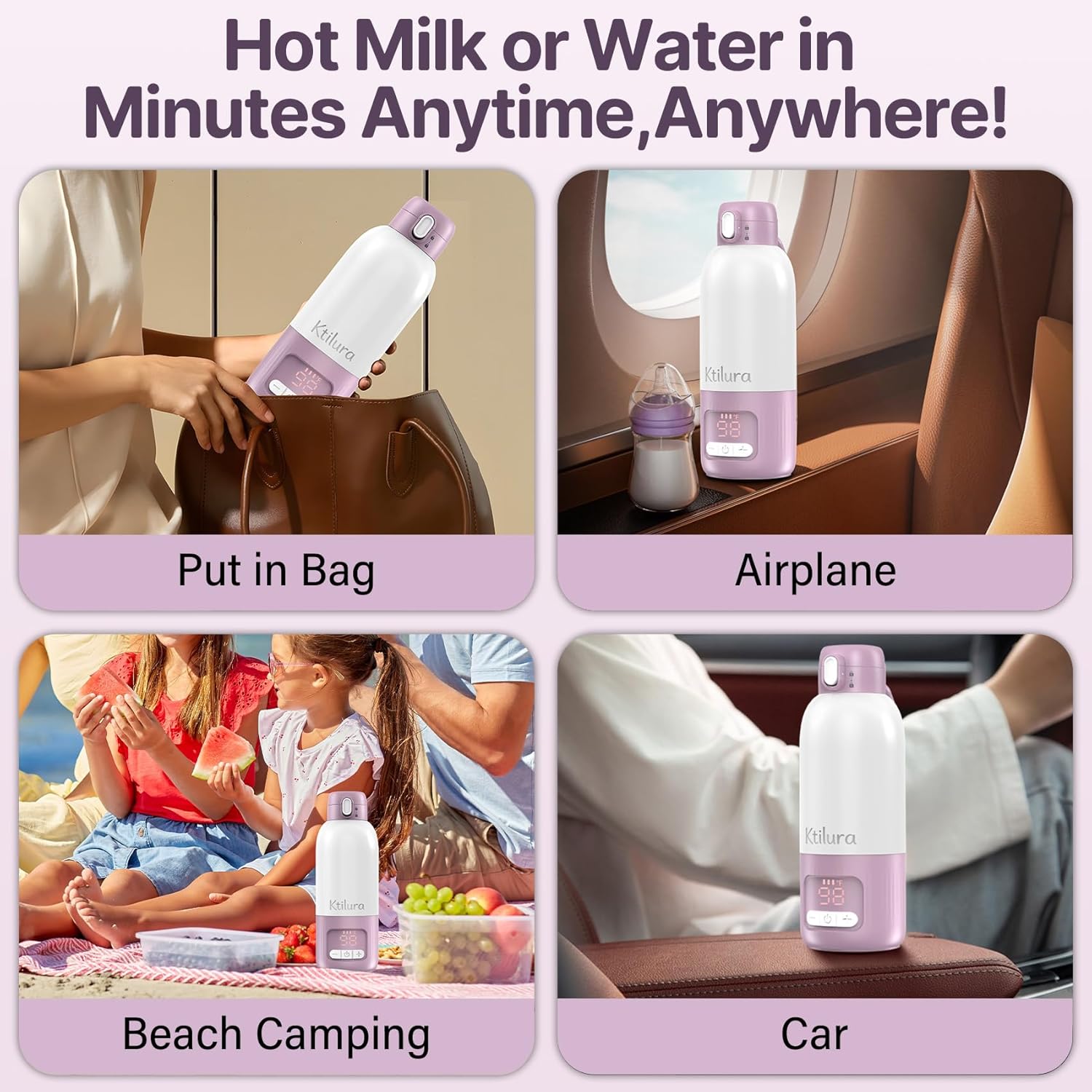 Portable Bottle Warmer for Travel,Fast Heating Milk Warmer On The Go,17 OZ Water Warmer for Breast Milk, Formula,Water,Temp Control 98°F -212°F,Baby Essentials for Outdoor Airplane Car Journey - Image 9