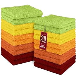 DecorRack 20 Pack 100% Cotton Wash Cloth, Luxurious Soft, 12 x 12 inch Ultra Absorbent, Machine Washable Washcloths, Assorted Set 2 (20 Pack)