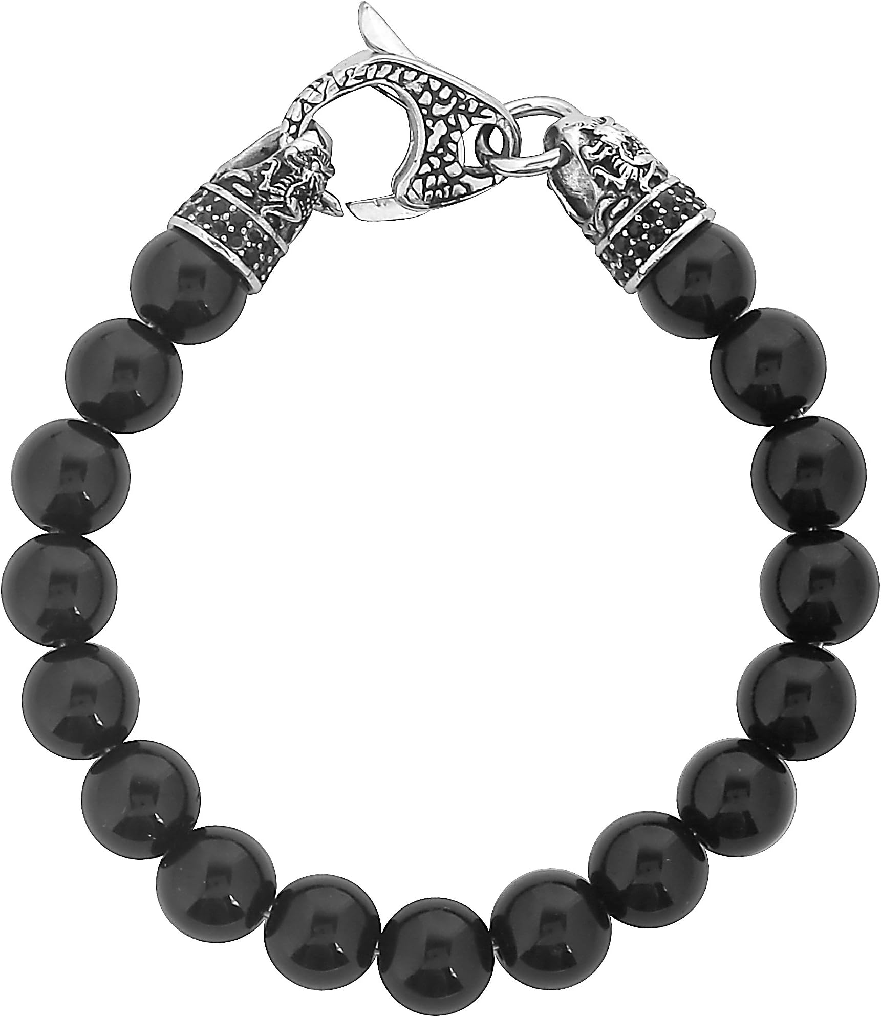 West Coast Jewelry | Crucible Men's Antiqued Stainless Steel Clasp Polished Black Onyx Stone Beaded Bracelet - 8.5" OSFM