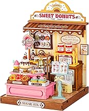 Rolife DIY Miniature House Kit Sweetie's Donut Shop, 141-Piece Model Kit Dolls House for Adults Teens No Glue Needed, 3D Puzzle Mini House Building Kit 2-Hour Assembly Book Nook Craft Kit