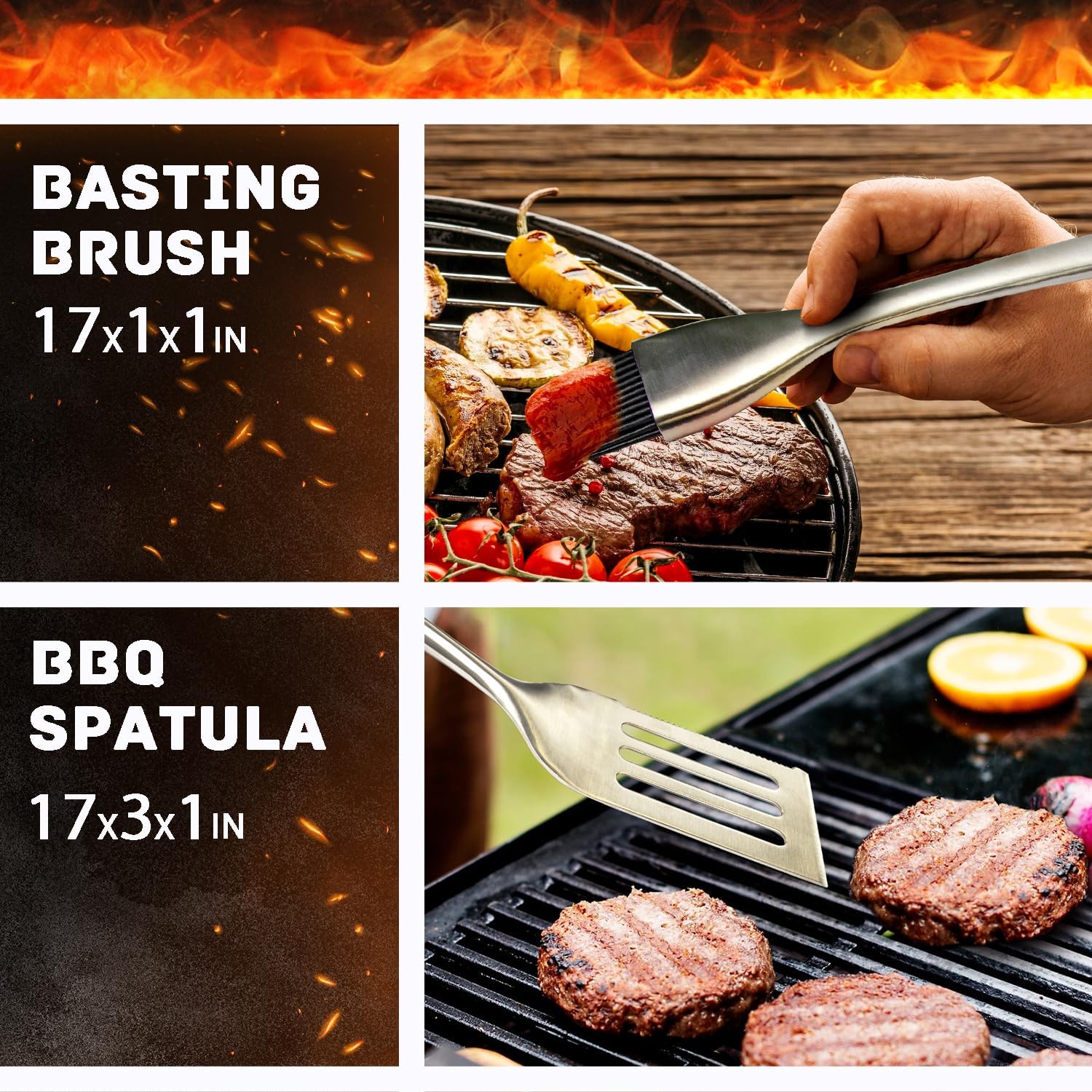 BBQ Grilling Accessories - Barbecue Tool Sets - Luxury Grill Accessories Kit - Grill Set with Case – Premium Stainless Steel Equipment - 5 in 1 BBQ Tongs, Meat Fork, Spatula & Basting Brush