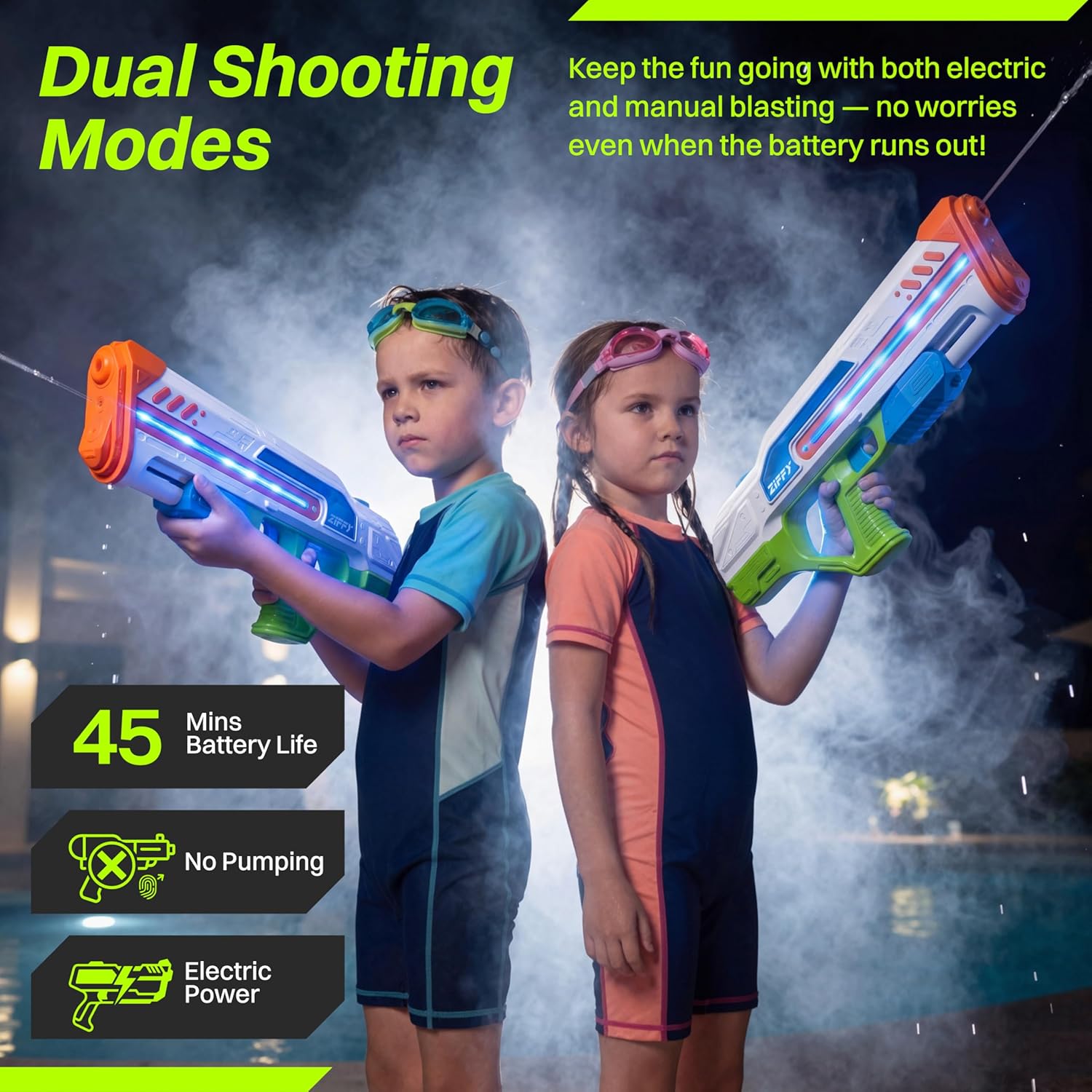 ZIFFY Electric Water Gun with LED, Automatic High-Power Squirt Guns for Adults Kids,Long Range, Auto Water Blaster, Summer Outdoor Swimming Pool, Backyard, Beach Water Game Fighting Play Pool Toys