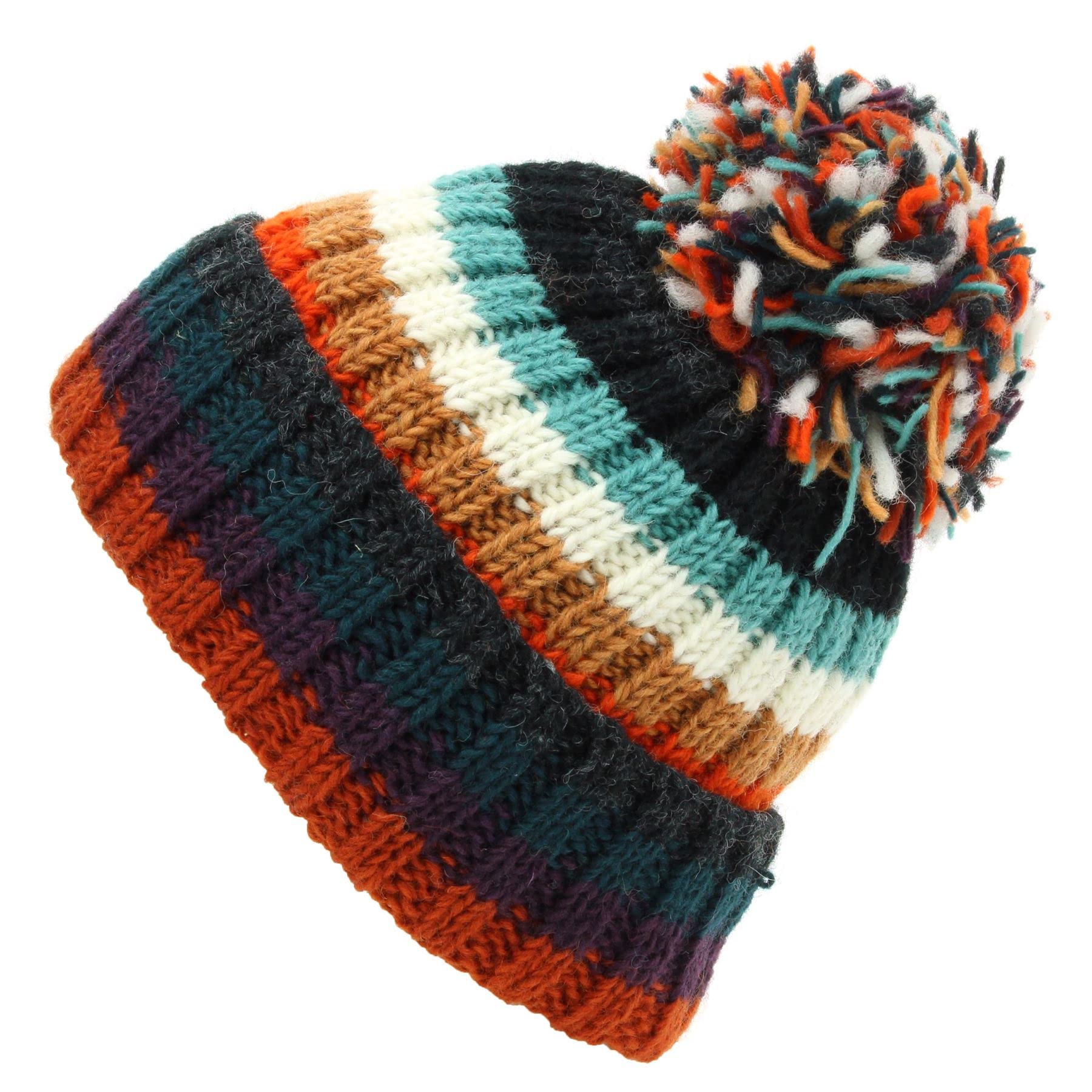 LOUDelephant Hand Knitted Wool Beanie Bobble Hat - Stripe Anu