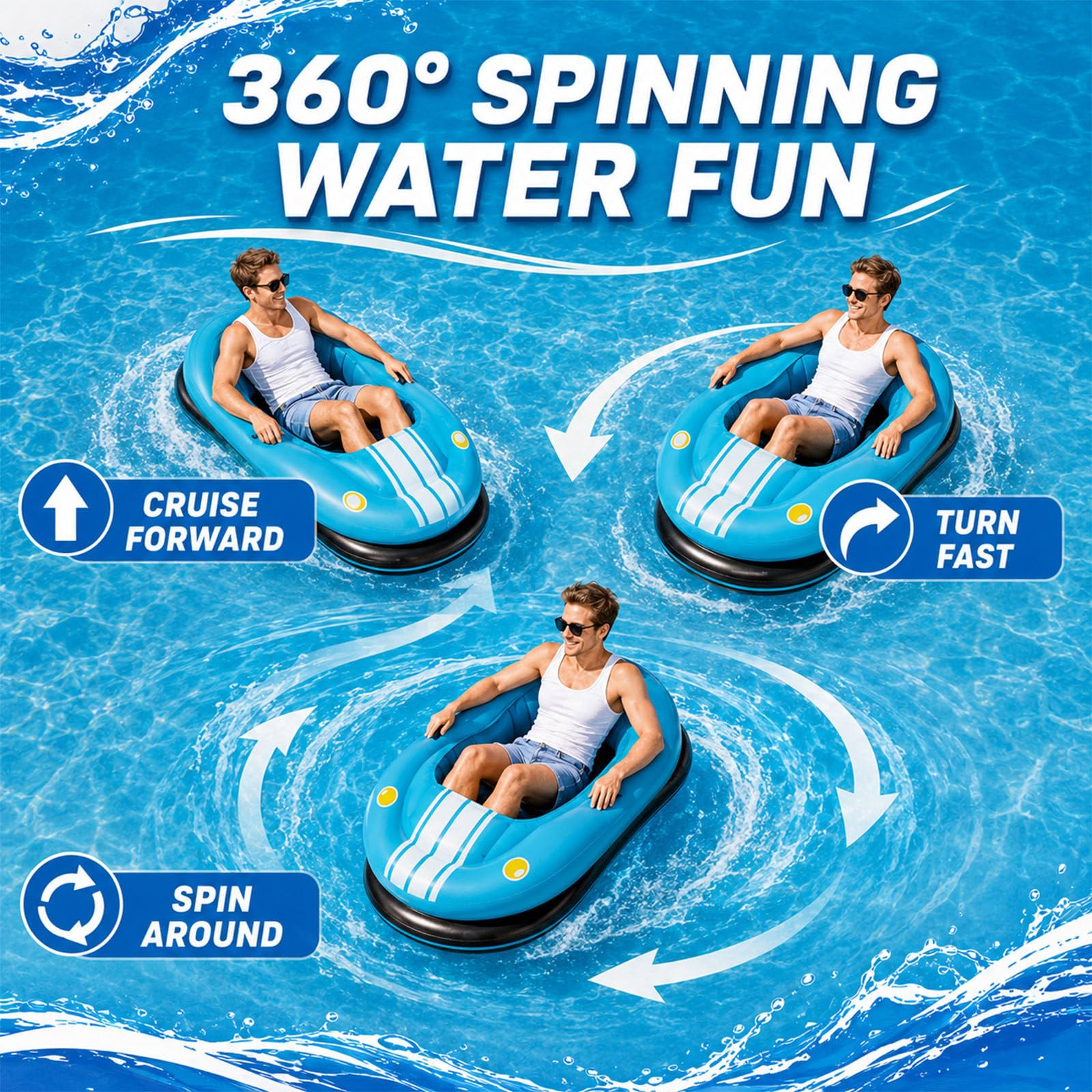 Motorbetriebener Pool-Schwimmring (50 W), Aufblasbares Motorisiertes Stoßboot Mit 360°-Lenkung, Elektrischer Aufblasbarer Wasserball, Wasserspielzeug Für Erwachsene Mit Kabelloser Pumpe