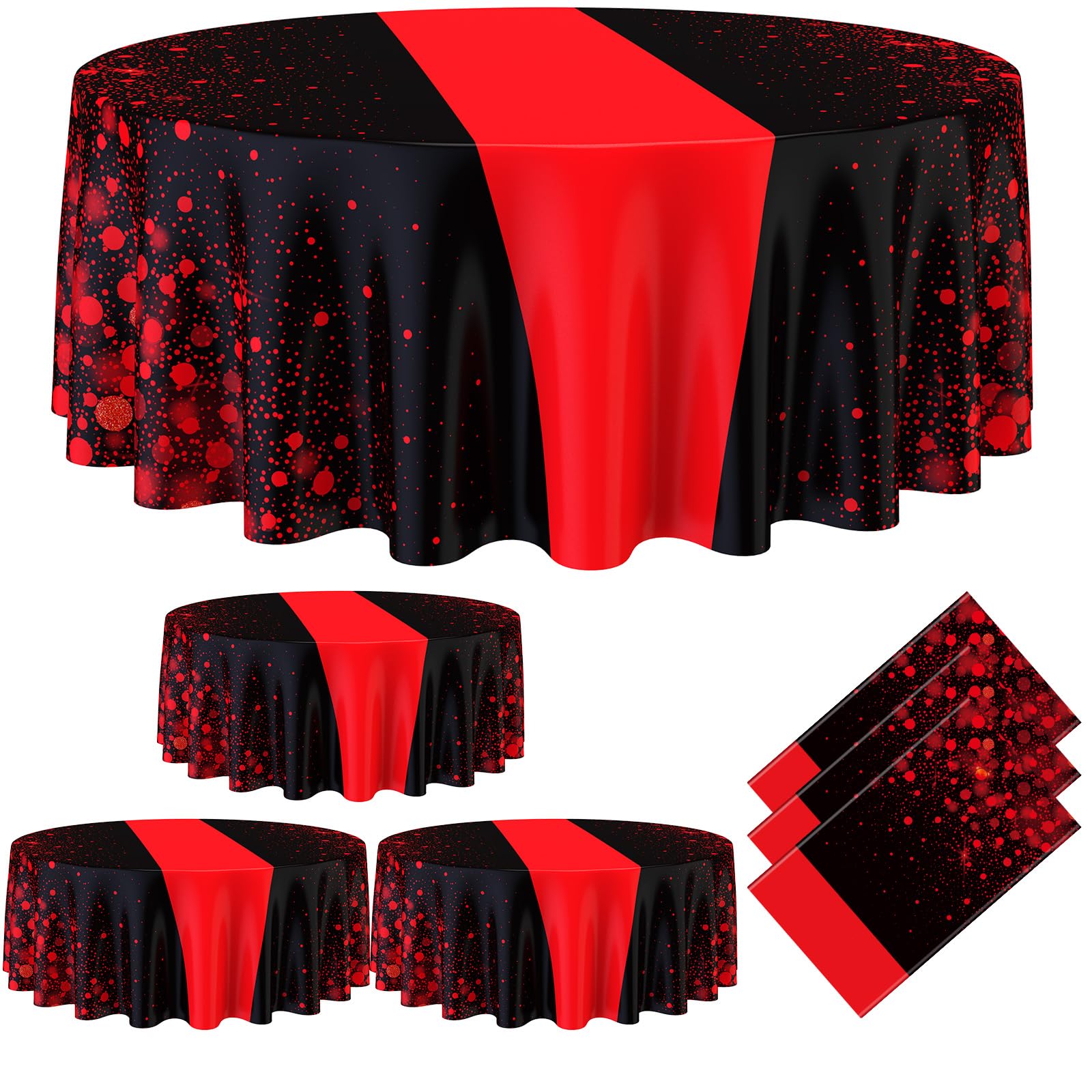 Remagr 6 Pcs Black and Red 84Inch Round Plastic Tablecloth Disposable