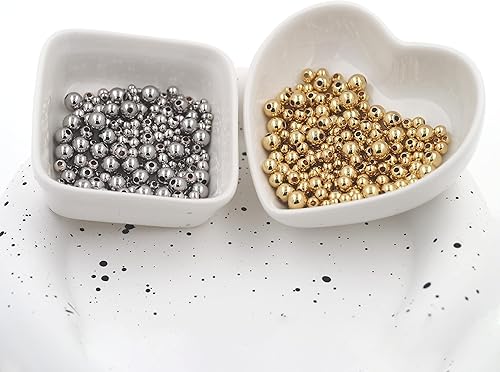 Miniatura 3 de 500 cuentas espaciadoras rellenas de plata, cuentas duraderas que no se decoloran fácilmente, cuentas redondas lisas sin costuras, cuentas de bola