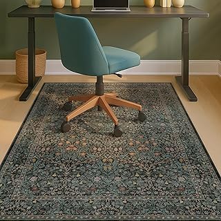 48"x60" Dark Green Office Chair Mat for Hardwood & Tile Floor, Vintage Floral Washable