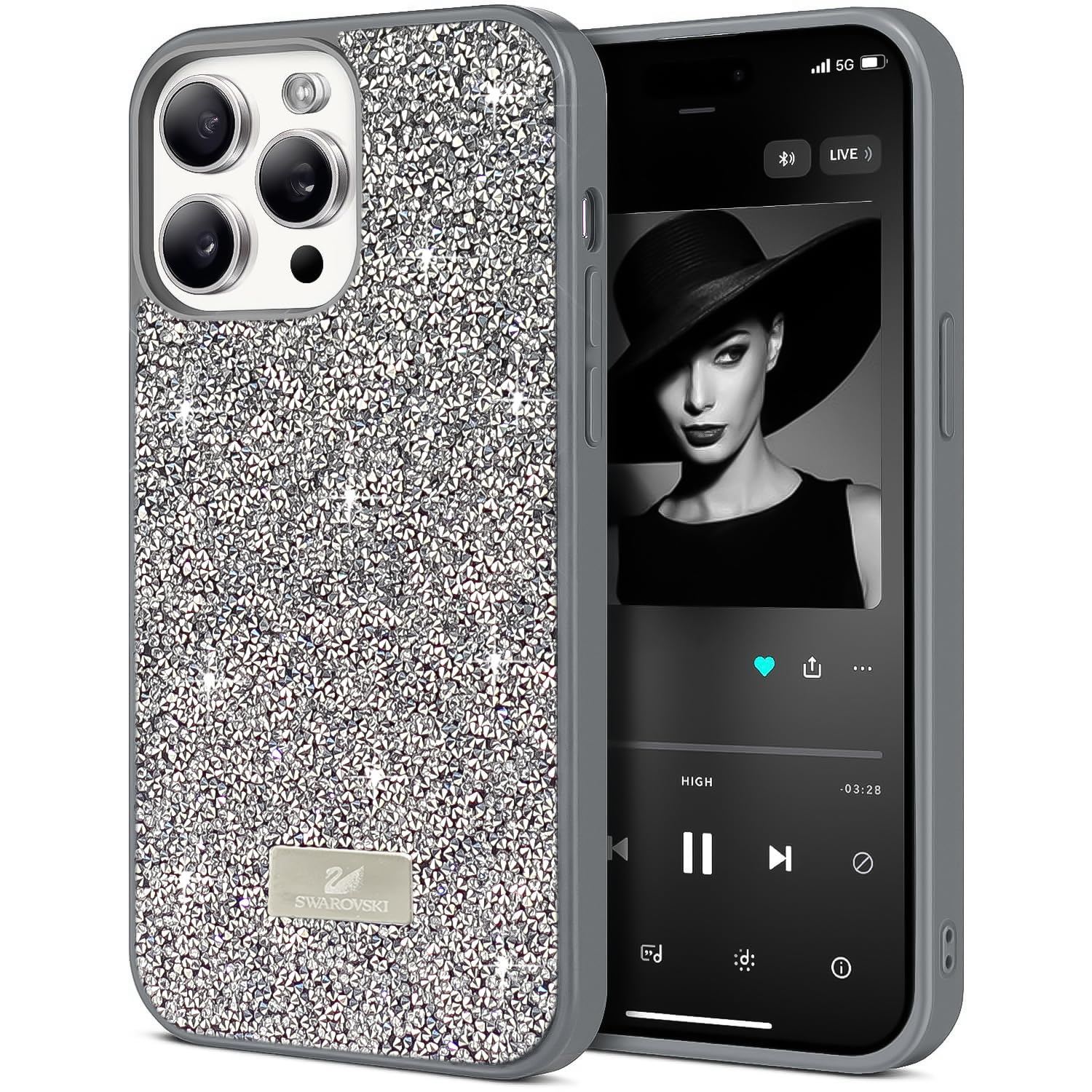 Dl3 Mobilak Case For iPhone 16 Pro Max 6.9-Inch Case Glitter, Sparkle Diamond Crystal Bling Case with Bling, Ultra Thin Lightweight Full Body Shockproof Anti-Scratch Protective Cover