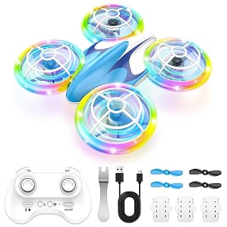 Mini Drone Enfants, Helicoptere Telecommande avec Lumières, Mini Drone Radiocommandé, 360°Flips avec Hauteurs, Jouet Cadeau pour Enfants et Débutants (Bleu) - Amazon product rated Grade A