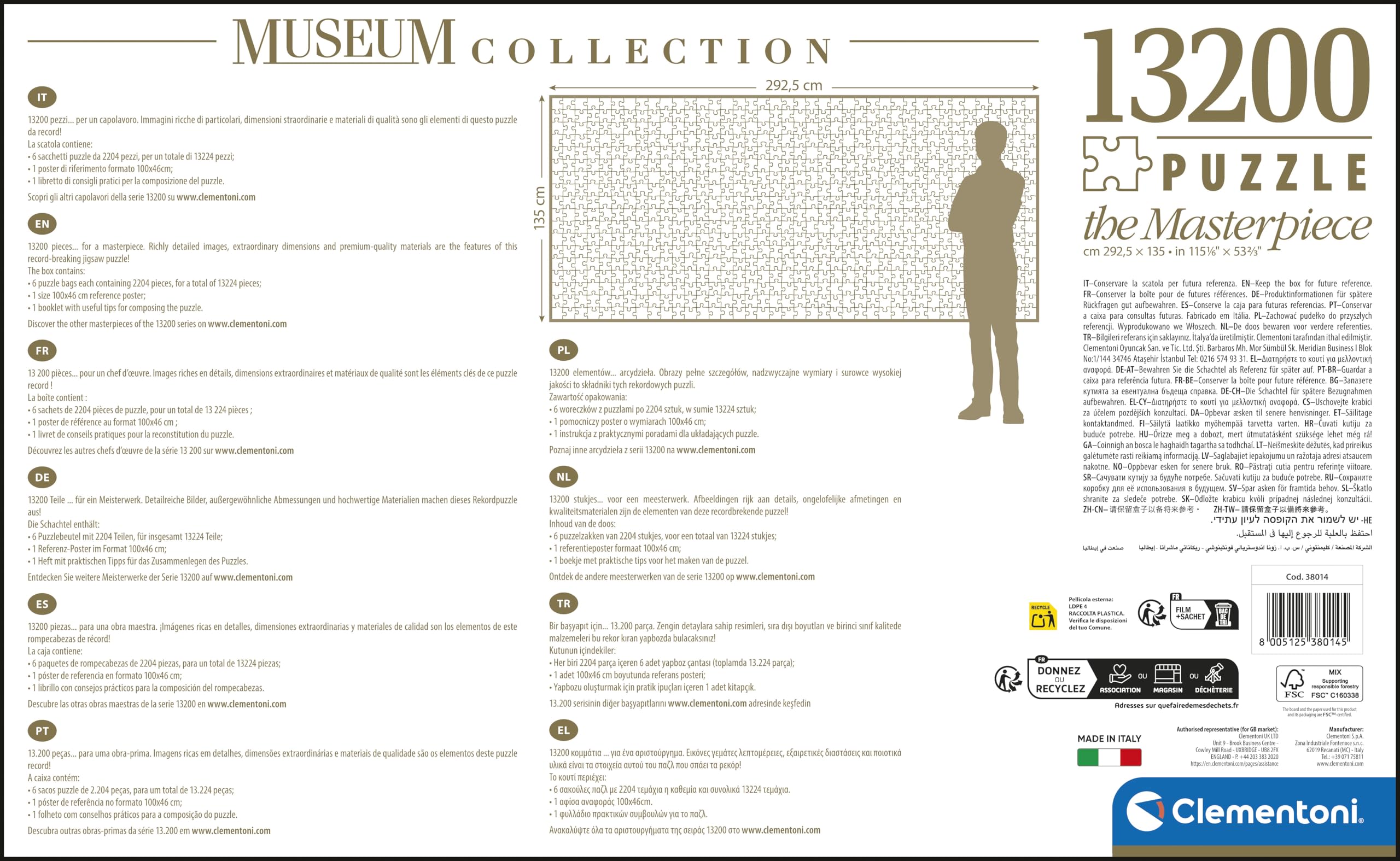 Clementoni - Puzzle 13200 Pezzi per Adulti, Capolavoro d'Arte Guernica di Pablo Picasso, Museum Collection, Sfida per Esperti, Made in Italy, 291,4x134,4 cm, 38014