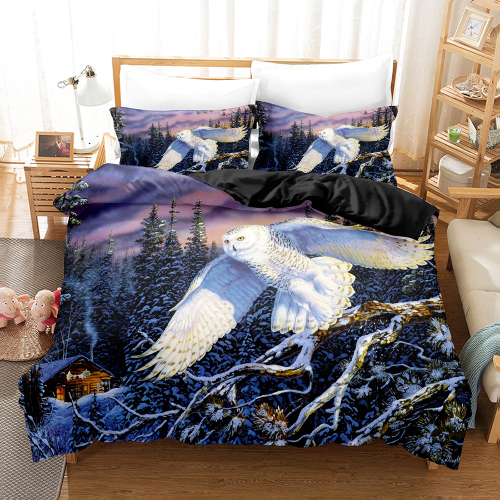 Parure de lit microfibre 110g de qualité supérieure violet motif oiseau pour lit double