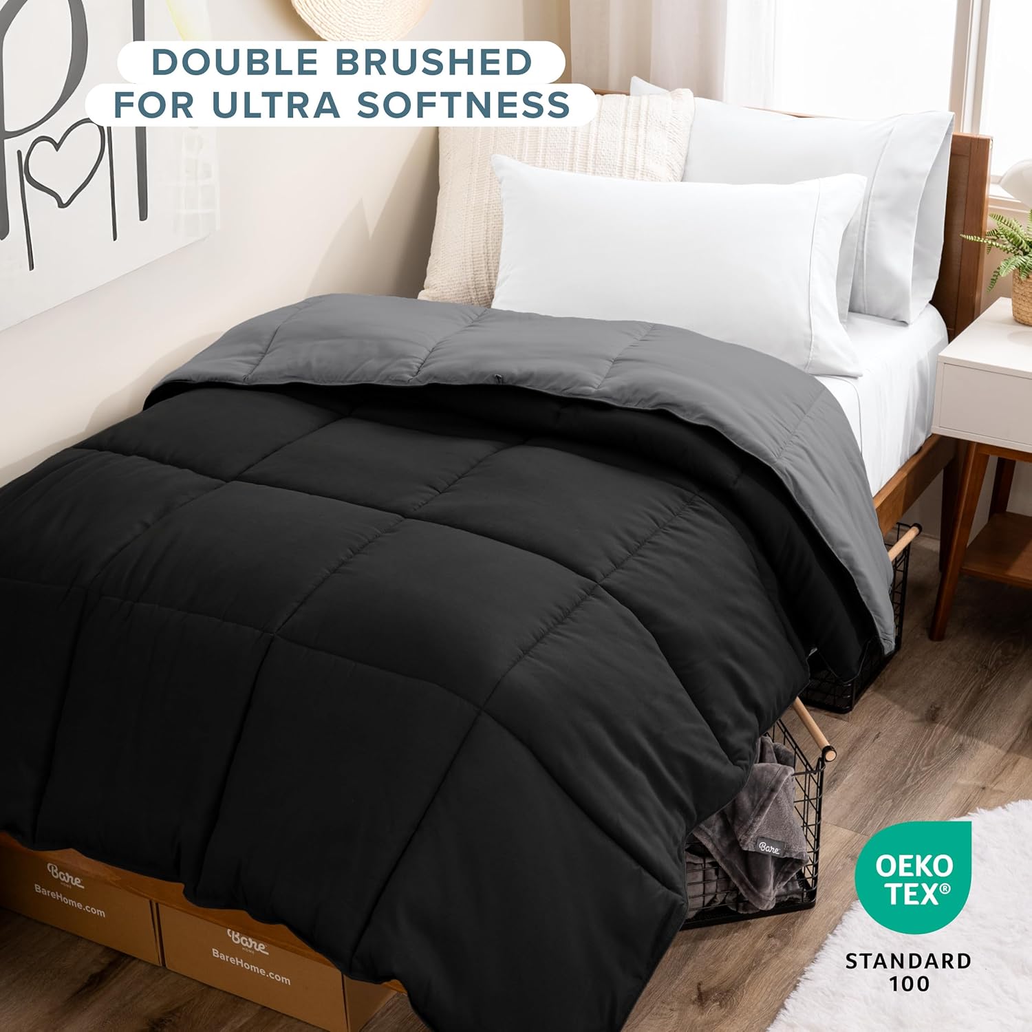 Bare Home Twin/Twin Extra Long Comforter - Reversible Colors - Goose Down Alternative - Ultra-Soft - Premium 1800 Series - All Season Warmth - Bedding Comforter (Twin/Twin XL, Black/Grey) - Image 4