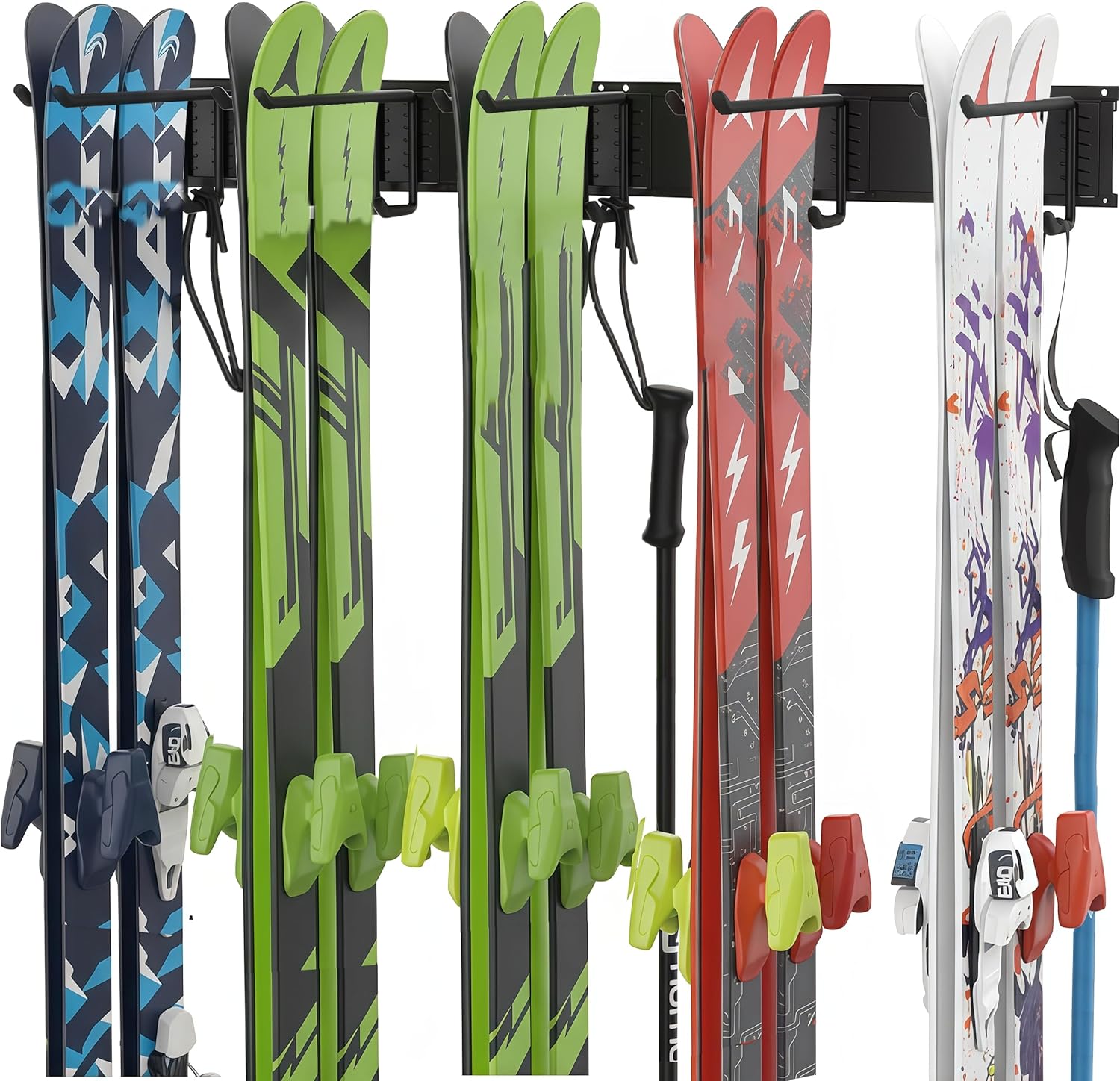 32 inch Ski Rack, Wall Mounted Ski Storage for Garage Storage Snowboard Organizer System, 10 Pairs of Skis Holder Hangers for Home Shed, Holds Up to 300lbs