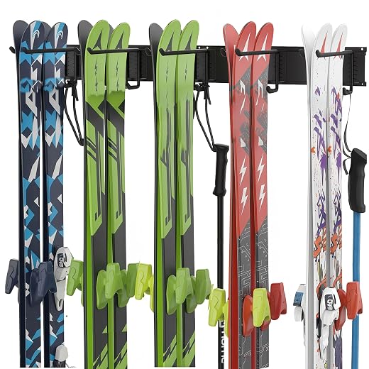 Support de rangement pour skis – Support mural pour 10 paires de skis et snowboards (maison et garage) – Capacité de 136 kg (300 lb)