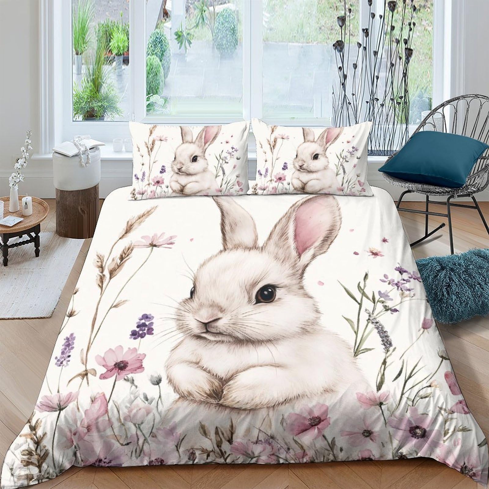 Ctjqhvkz Style-6 3D Printed Bunny Meadow Fitted Sheet Microfiber Soft Floral Rabbit Bed Cover For Bedroom Guest Room Decor Protection Single（135X200cm）