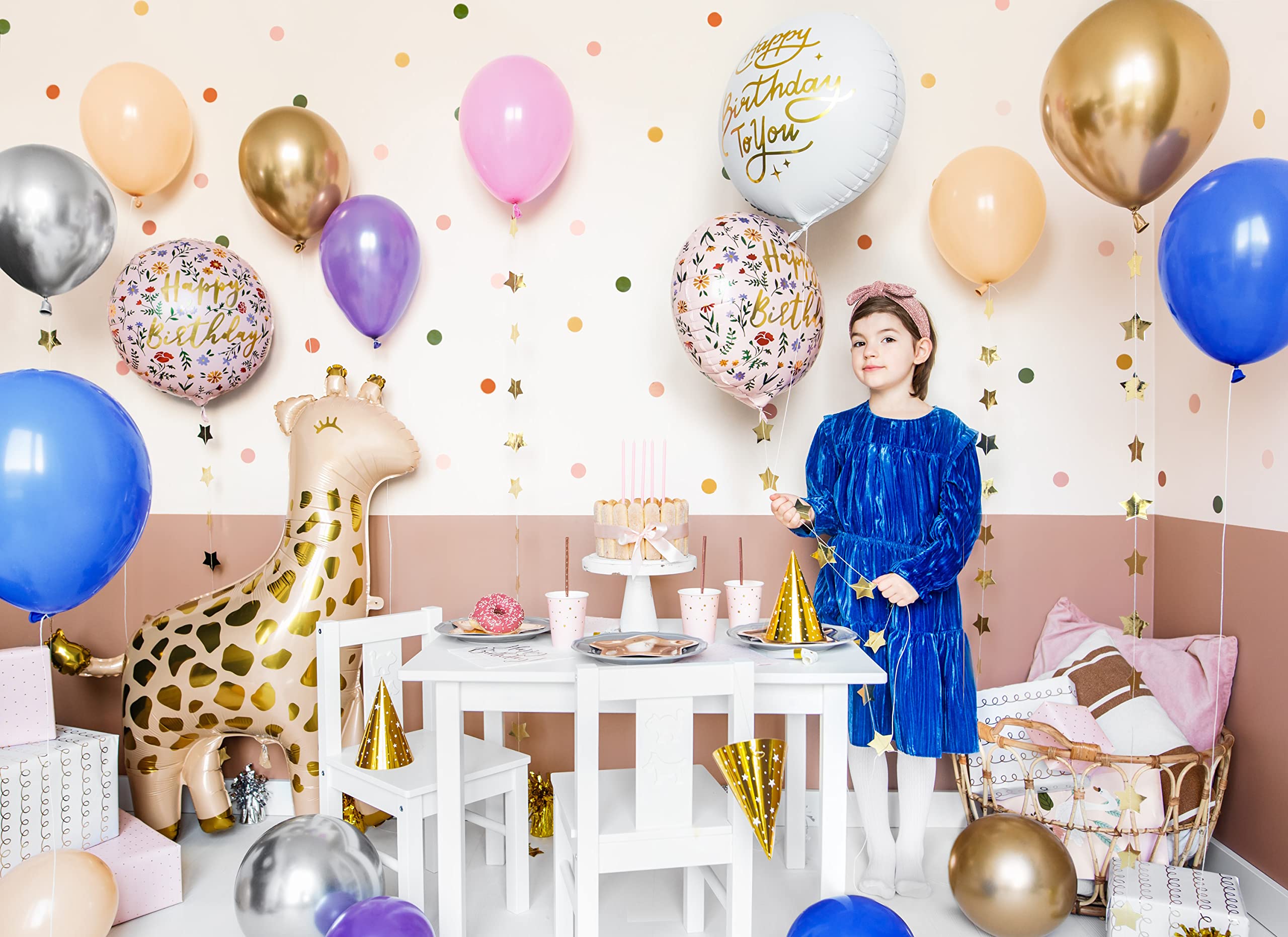 Folienballon Happy Birthday Blumen – Ballon Geburtstag Mädchen Frauen | Luftballon Geburtstag mit goldener Schrift – Dekoballon, Geschenk für Mädchen, Frauen, Mama & Freundin