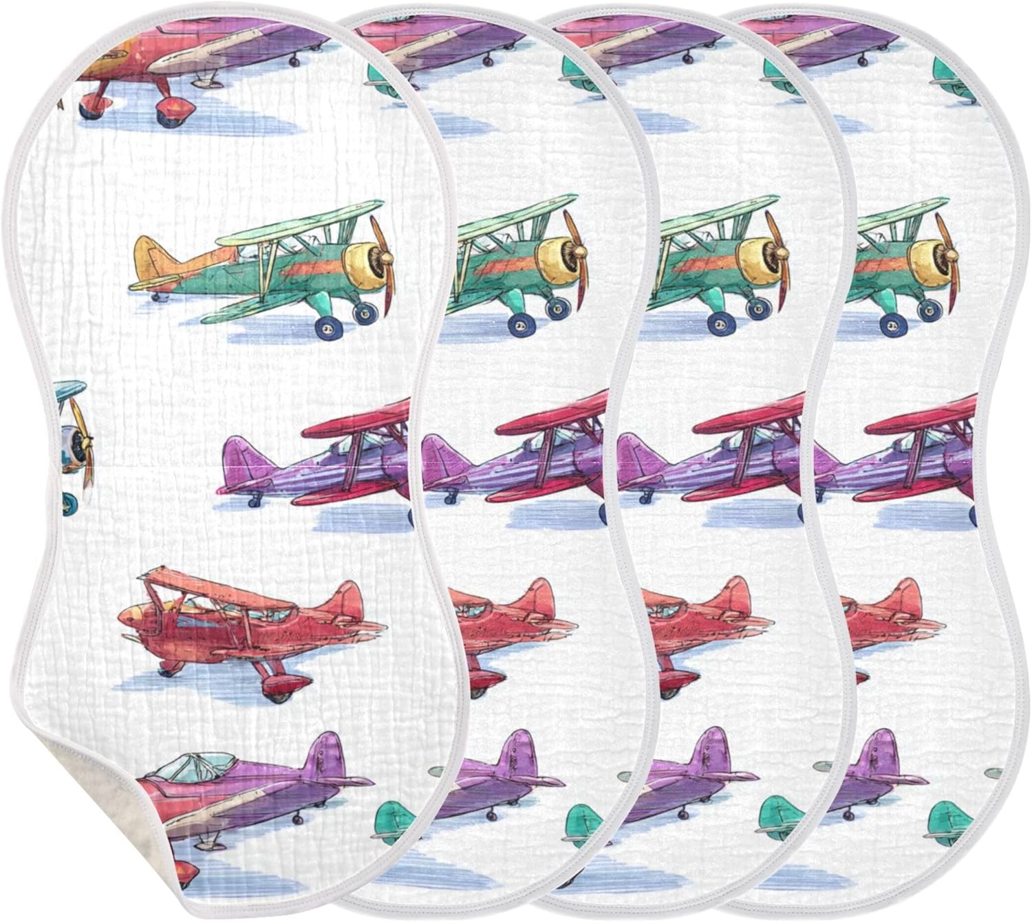 Colorful Vintage Planes Burp Cloths Baby Boys Girls Absorbent Soft Cotton Burping Cloths Rags 4 Pack