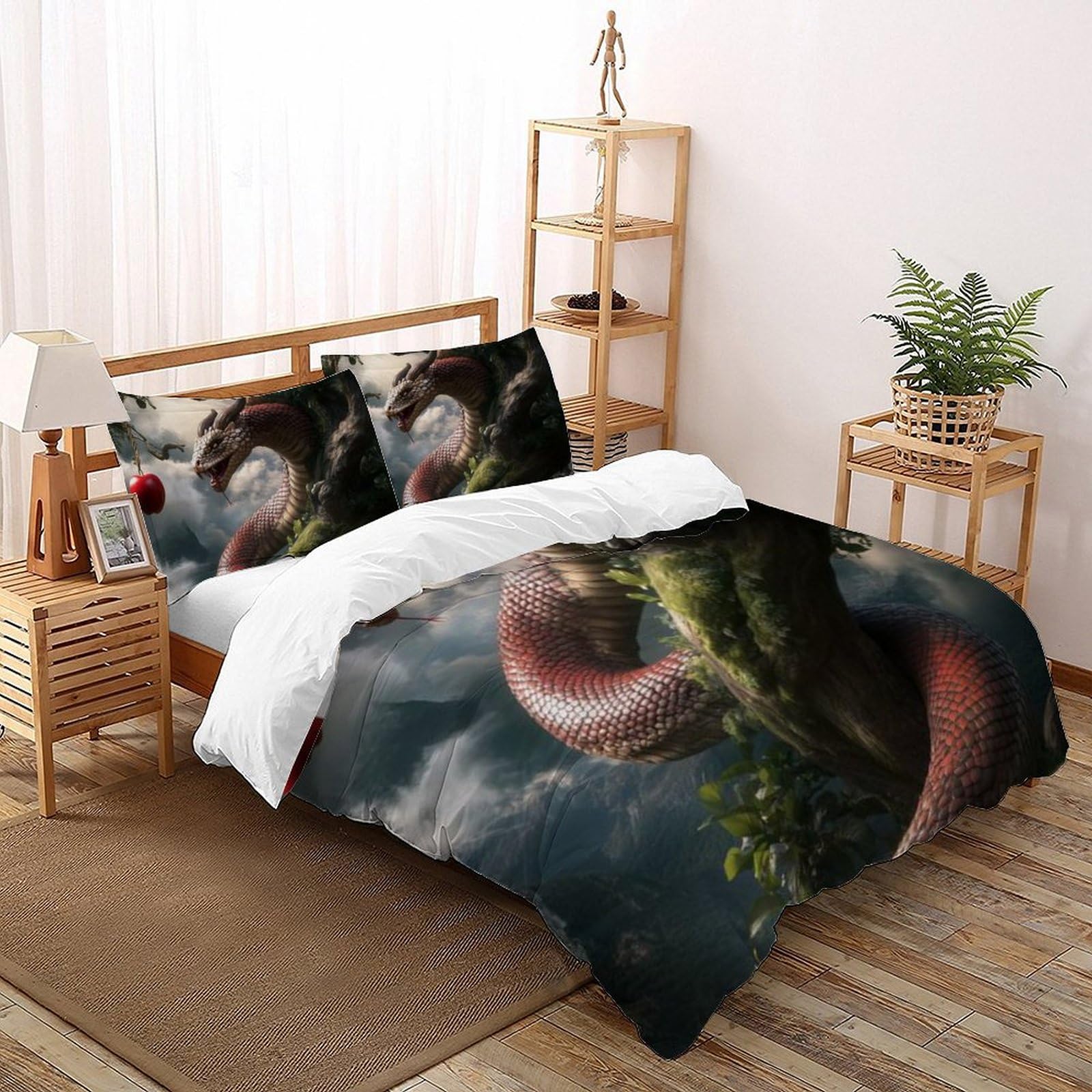 Housse de couette 260x220 serpent python 3D imprimé animaux land pour lit garçon super king