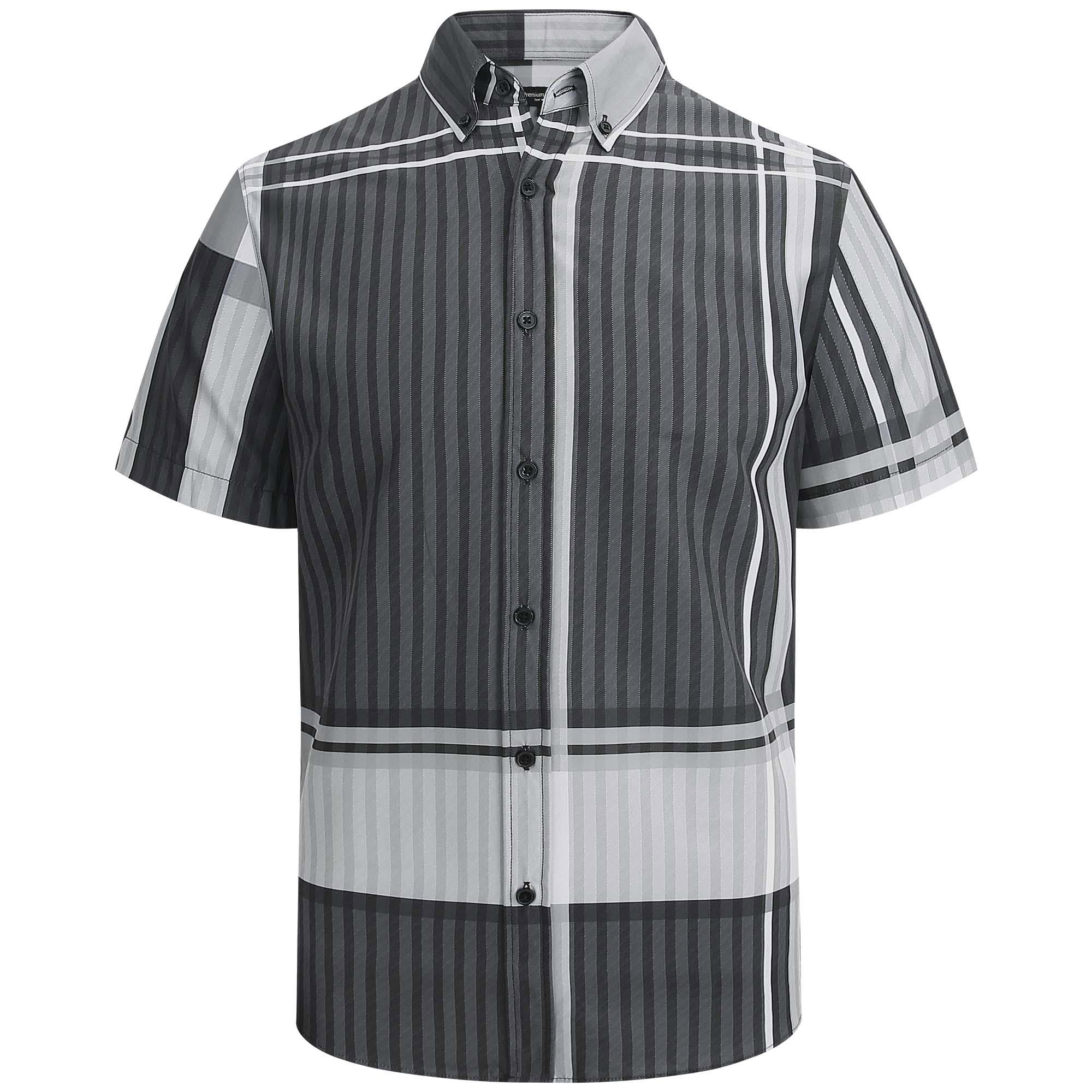 WARHORSEE Men's Plaid Button Down Shirts Short Sleeve 4-Way Stretch Dress Shirts for Men Business Casual Shirts