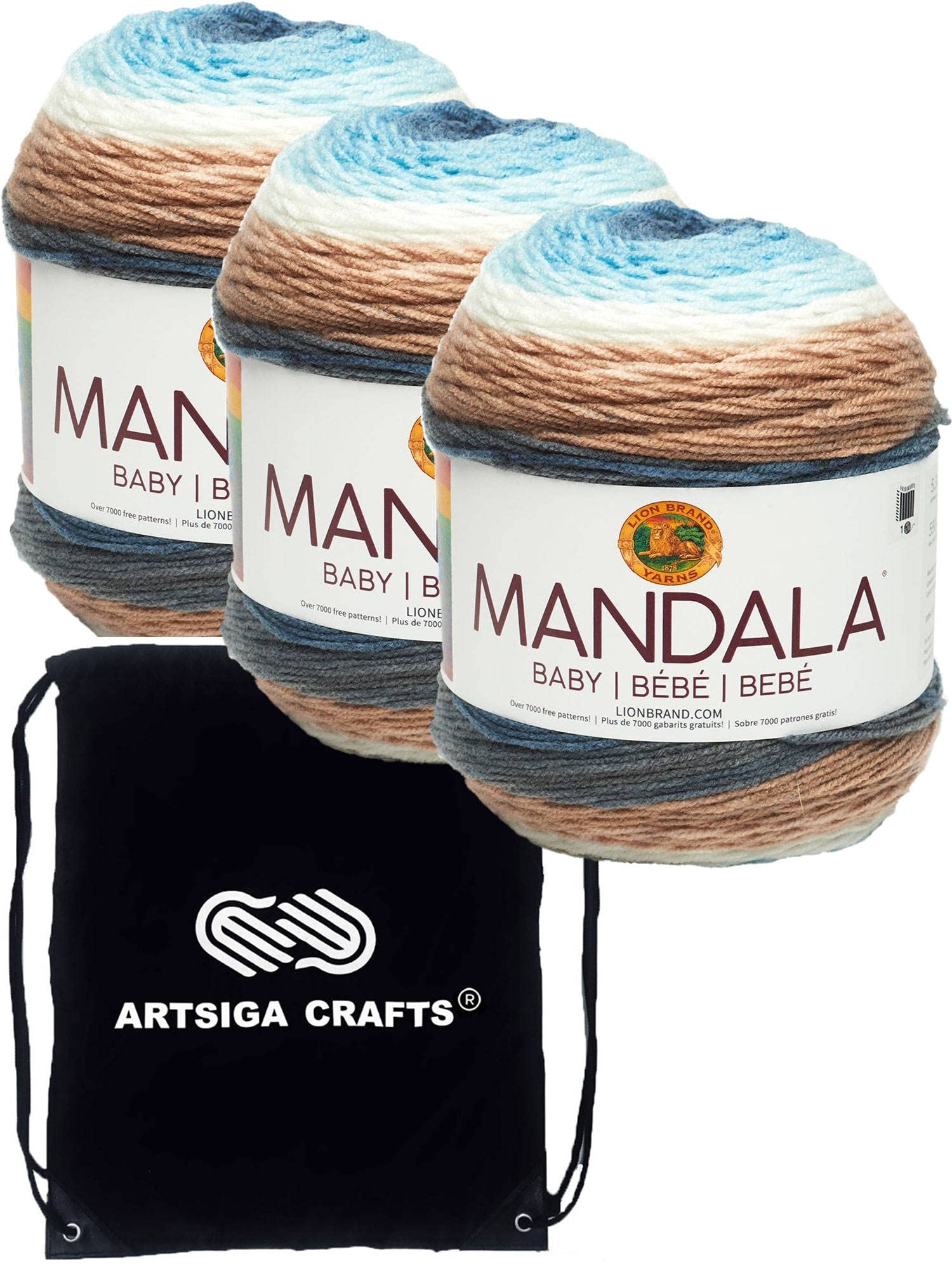 Lion Brand Mandala Baby Wishing Well 526-204 (3-Skeins - Same Dye Lot) DK Light Worsted #3 Acrylic Yarn for Crocheting and Knitting with Project Bag