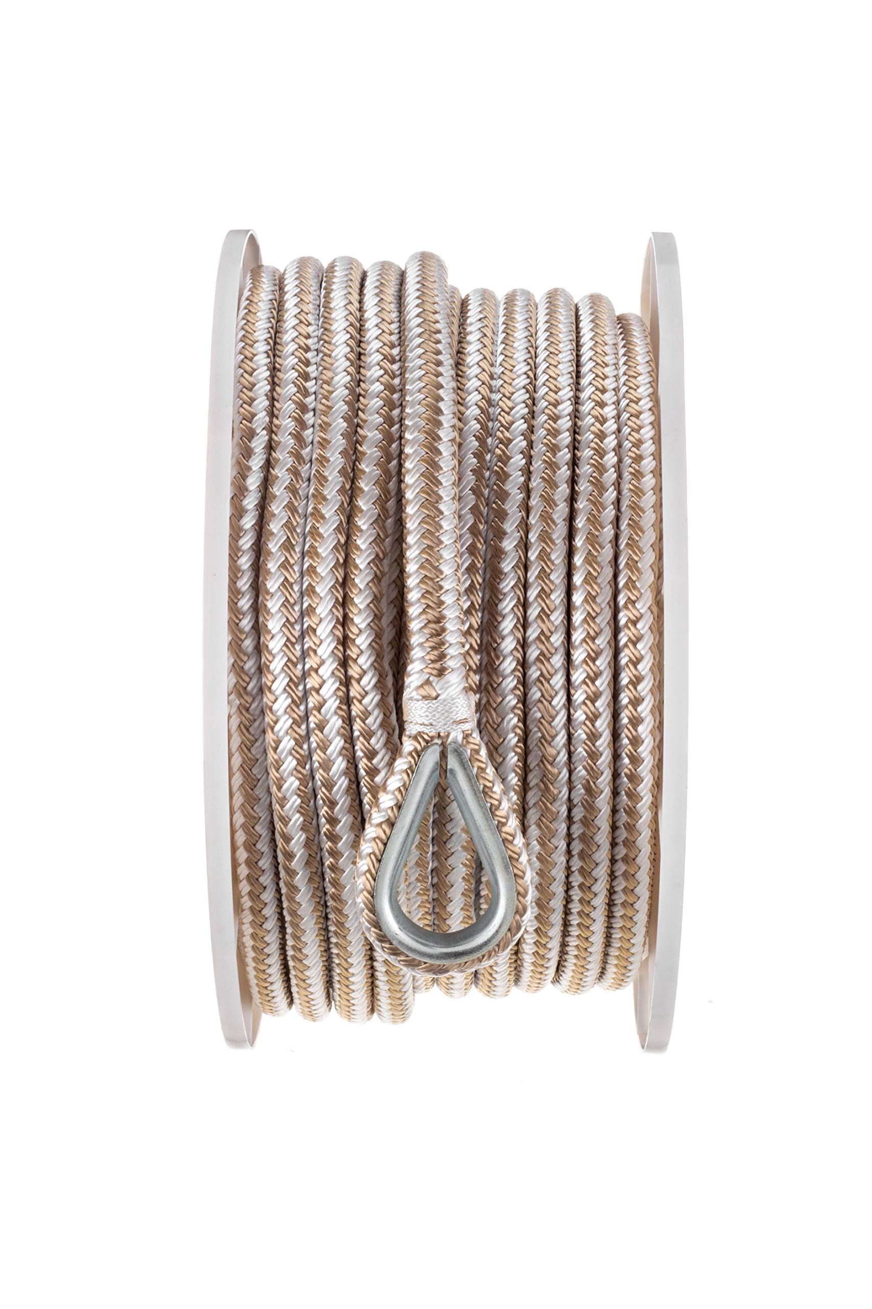 Seachoice Cuerda de Anclaje para Barco, Doble Trenza, Nailon, línea Achor, 1/2 Pulgada x 100 pies, Dorado/Blanco