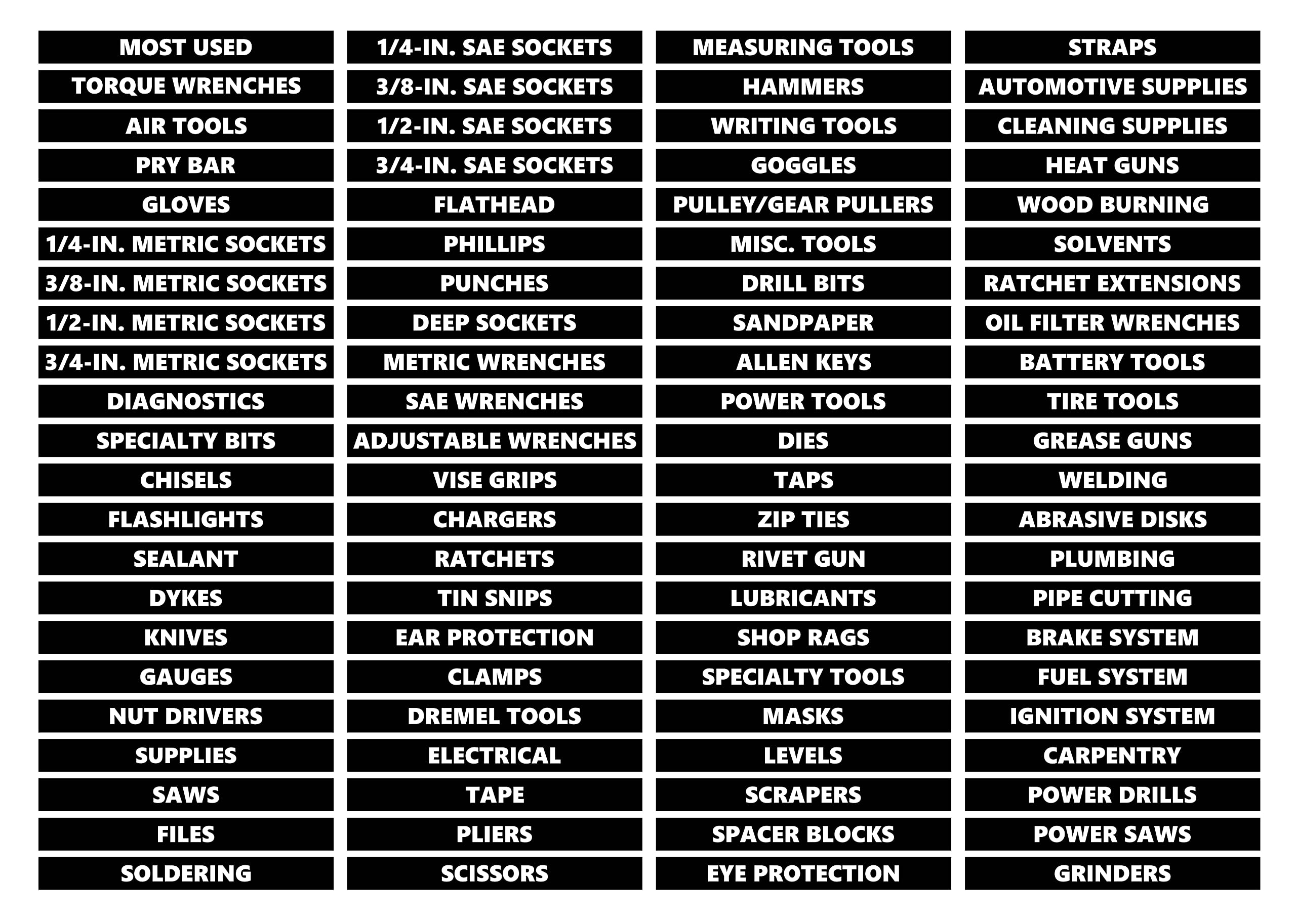 Toolbox Organizational Magnetic Labels Premium Set by DCM Solutions (Black, 0.5" H x 4.5" W)