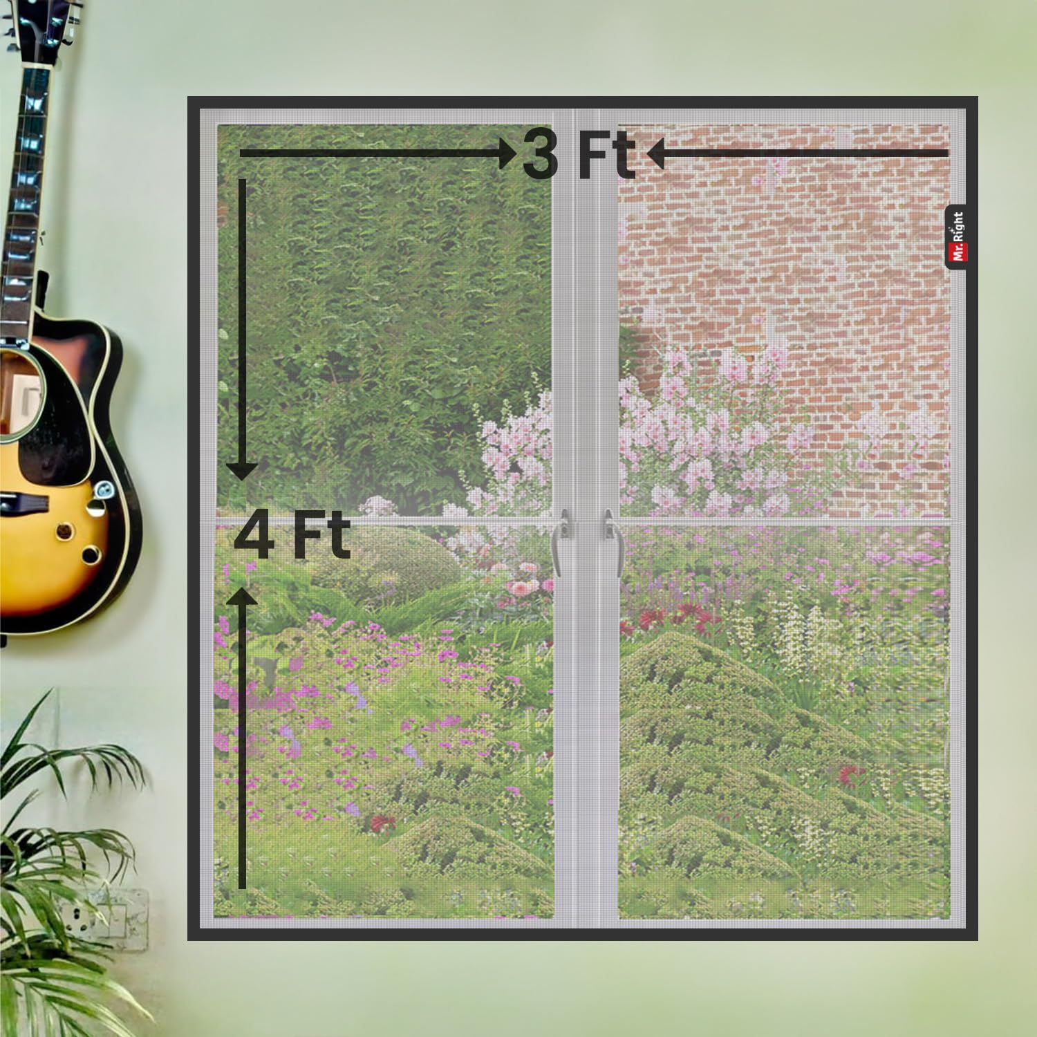 Mr. Right Mosquito Net for Windows (120x90CM), Fiberglass Mesh, Pre-Stitched with Installation Kit (Grey)