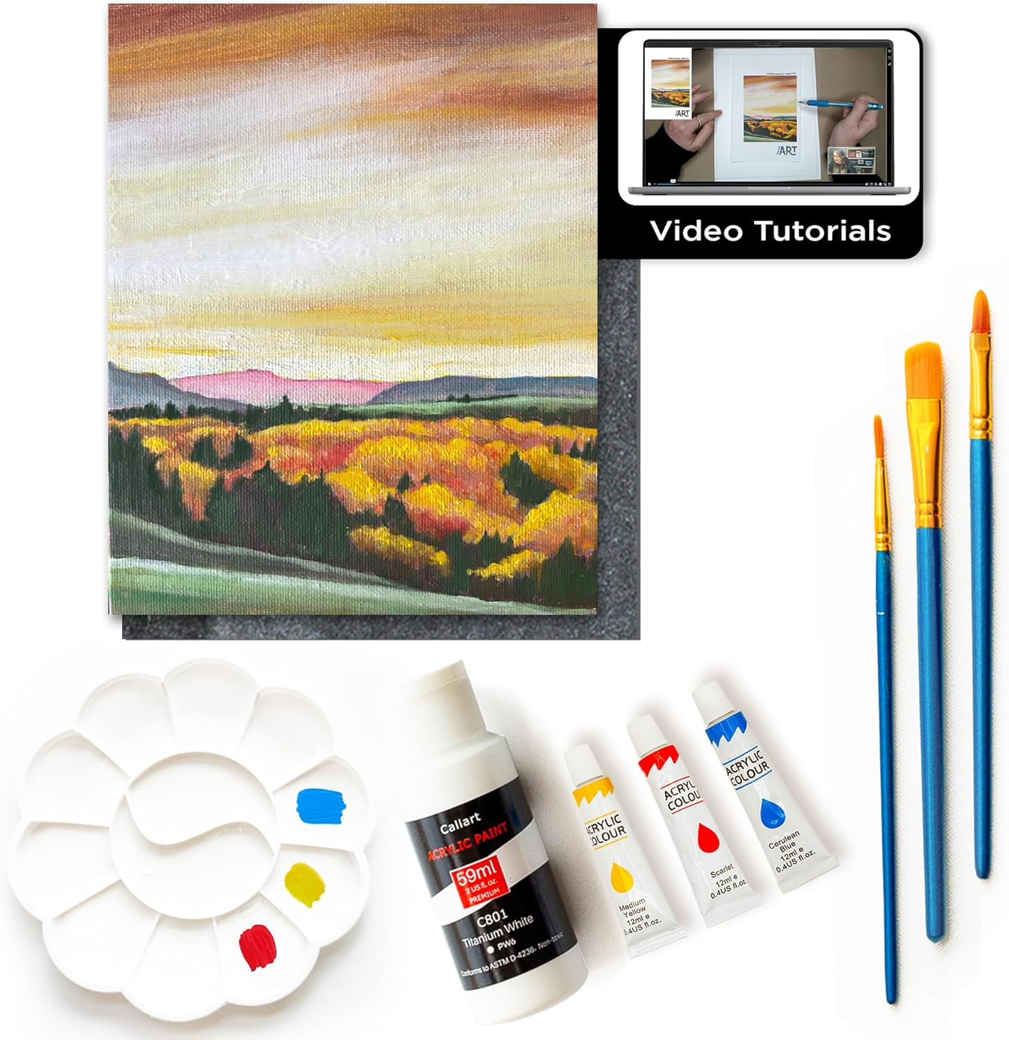 Painting4Real DIY Art Painting Kit for Adults – Learn to Paint Autumn Hill with Video Tutorials – 9 Pieces Acrylic Paint Set for Adults –Perfect Christmas Crafts & Holiday Gifts for Art Lovers