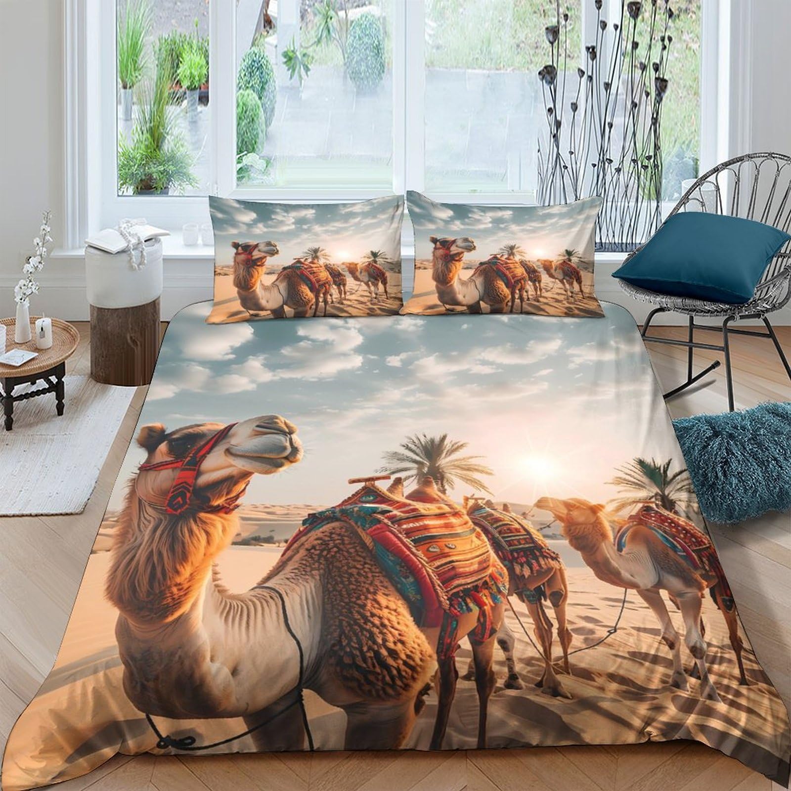 Ctjqhvkz Style-7 3D Printed Camel Desert Fitted Sheet Microfiber Soft Breathable Sunset Oasis Mattress Cover For Bedroom Guest Room Decor Single（135X200cm）