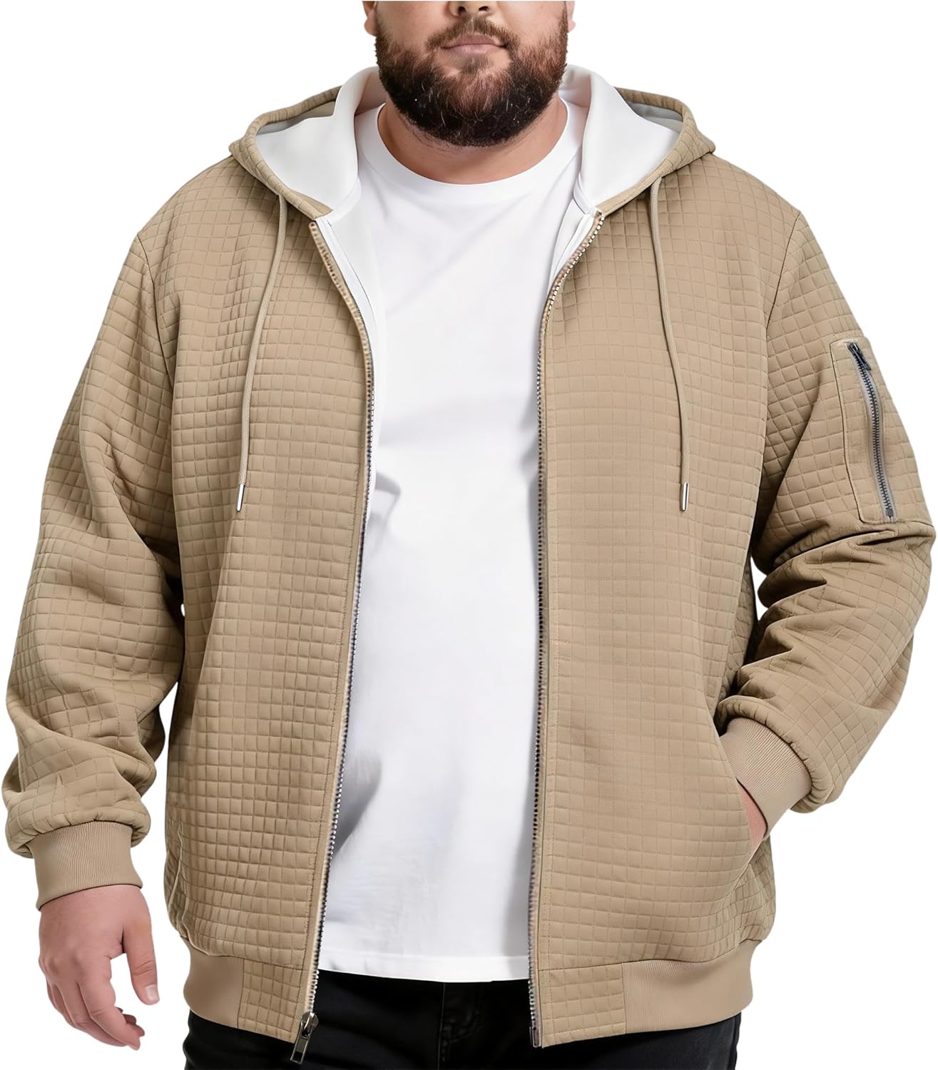 Big and Tall Men's Hooded Sweatshirts Full-Zip Plus Size Drawstring Fashion Hoodie Jacket