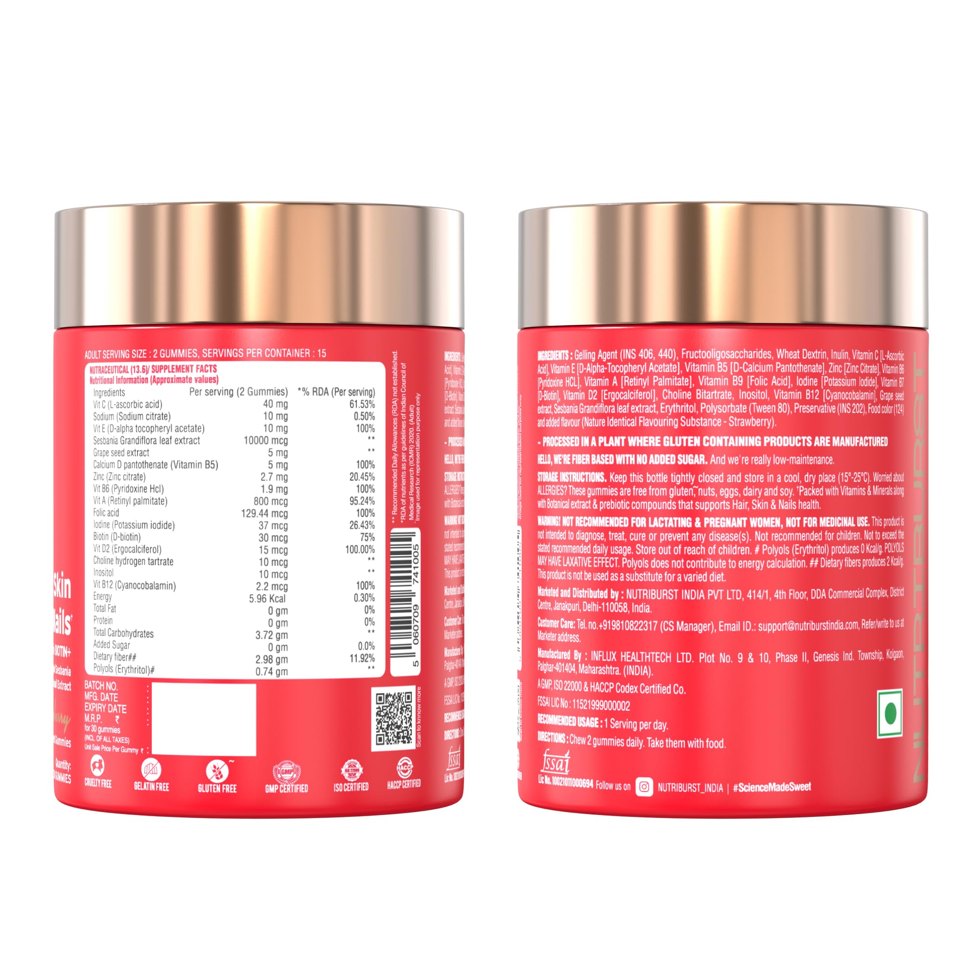 Nutriburst Biotin Gummies for Healthy Hair, Skin & Nails Growth | With High Potency 10000 mcg of Sesbania Extract Natural Biotin,Folic Acid & Multivitamins | No Added Sugar, Strawberry Flavor|30 Gummy