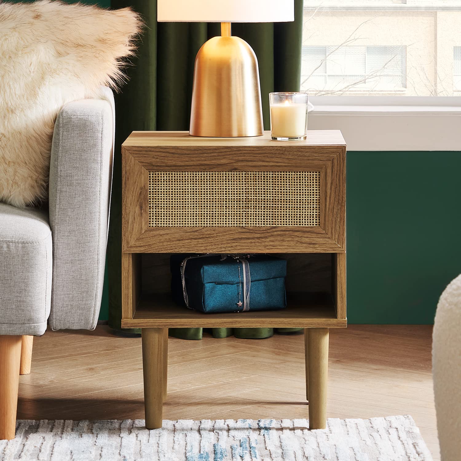 Buy mopio Haylee Rattan Side Table Nightstand, End Table for Living