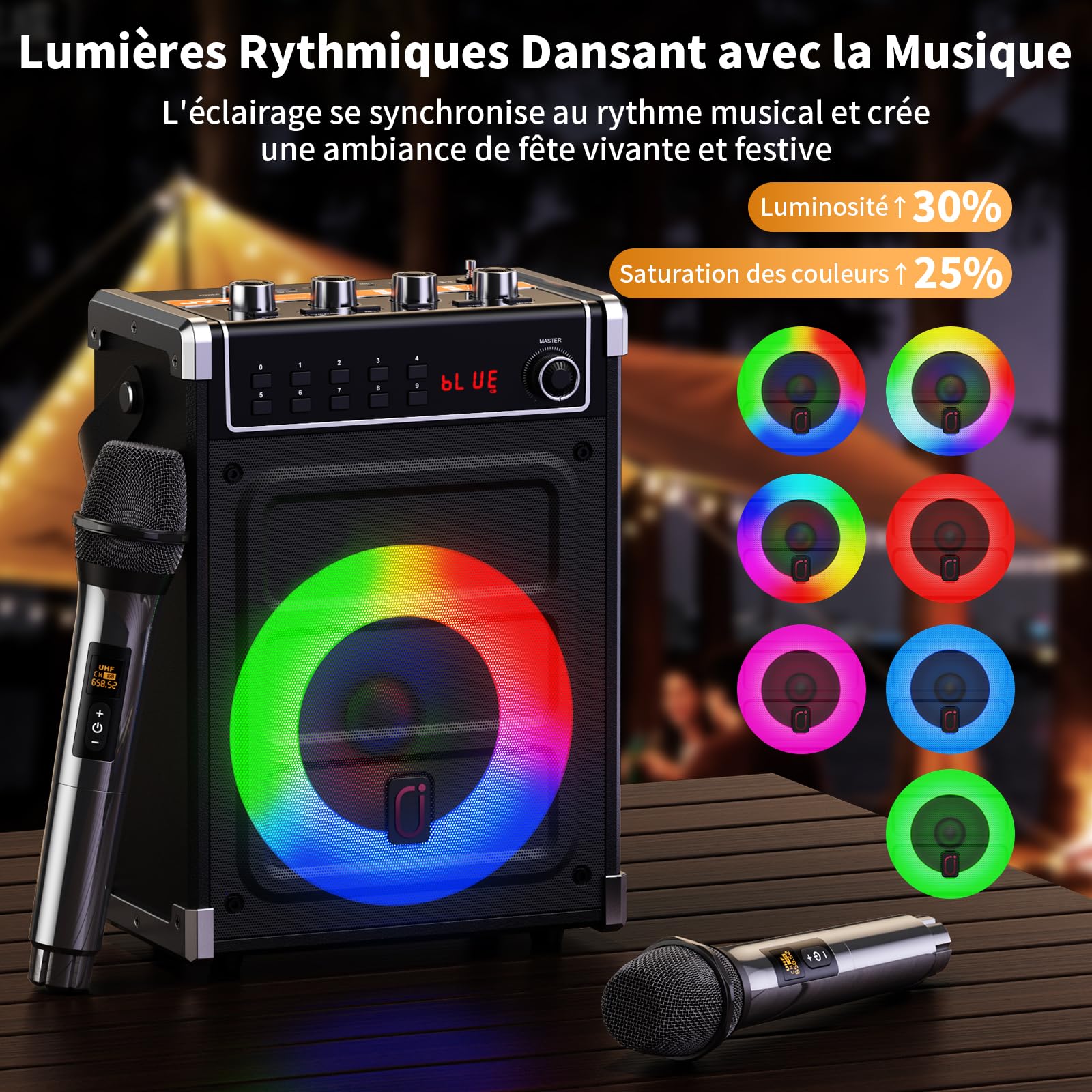 JYX Machine Karaoke Adulte, 380W Puissance, Enceintes Karaoké Professionnelles avec 2 Micro sans Fil et Lumières Fête DJ, Système karaoké Portable Compatible TWS/AUX/FM/USB/TF, Noir