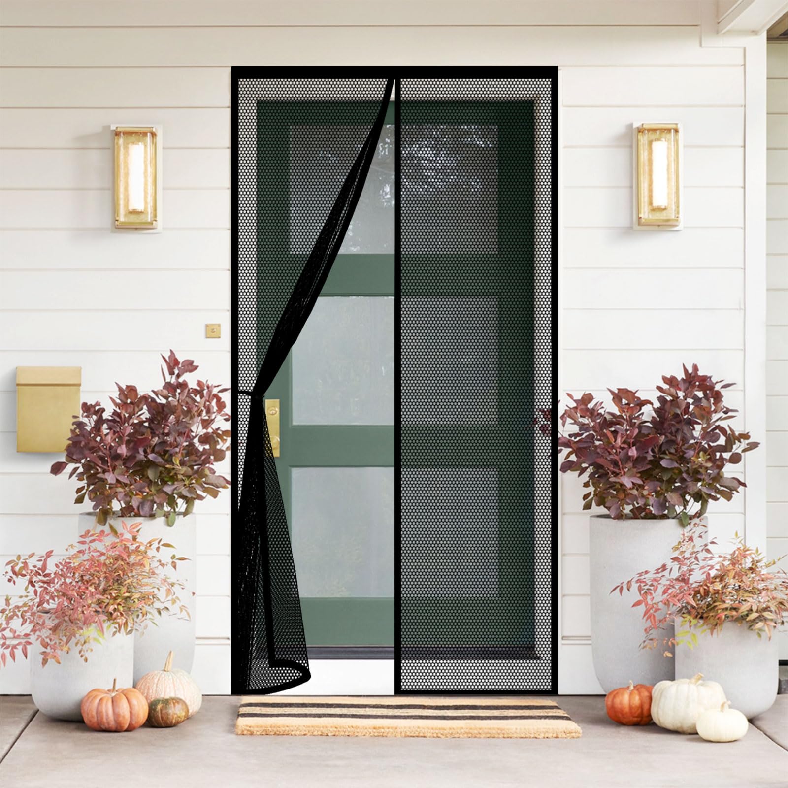 Magnetic Fly Screen Door 100 x 290 cm Heavy Duty Self-Sealing No Gap Anti Mosquito Cat Screen Door Hands Free No Drill Installation for Patio Bedroom Sliding Kitchen, Black