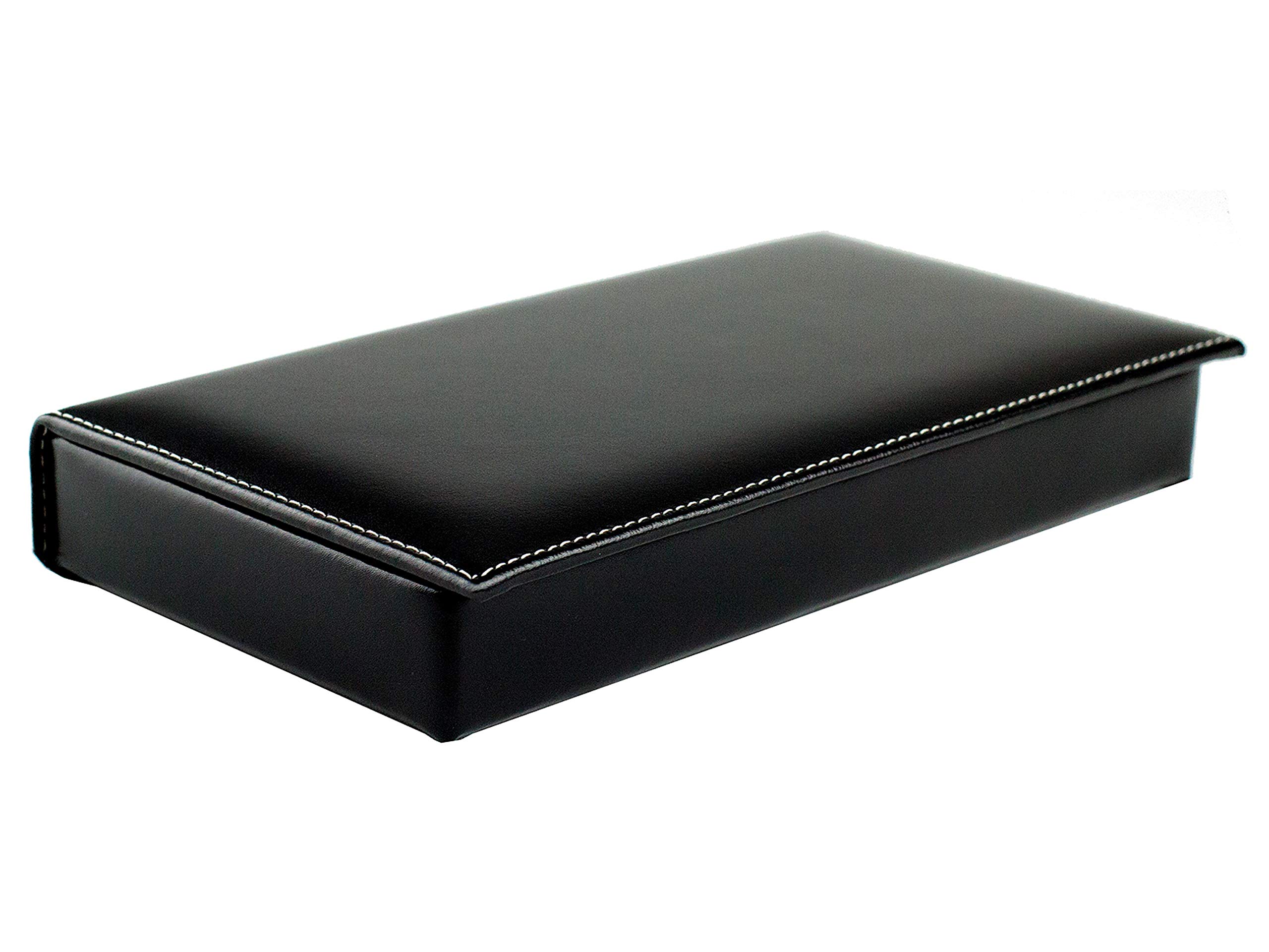 DELMON VARONE - Personalisierbarer Ablagekasten mit Deckel Premium Leder Cambridge schwarz - Stiftablage für Kugelschreiber, Füller & Schreibutensilien - Schreibgeräteetui mit 3 Fächer edel & elegant