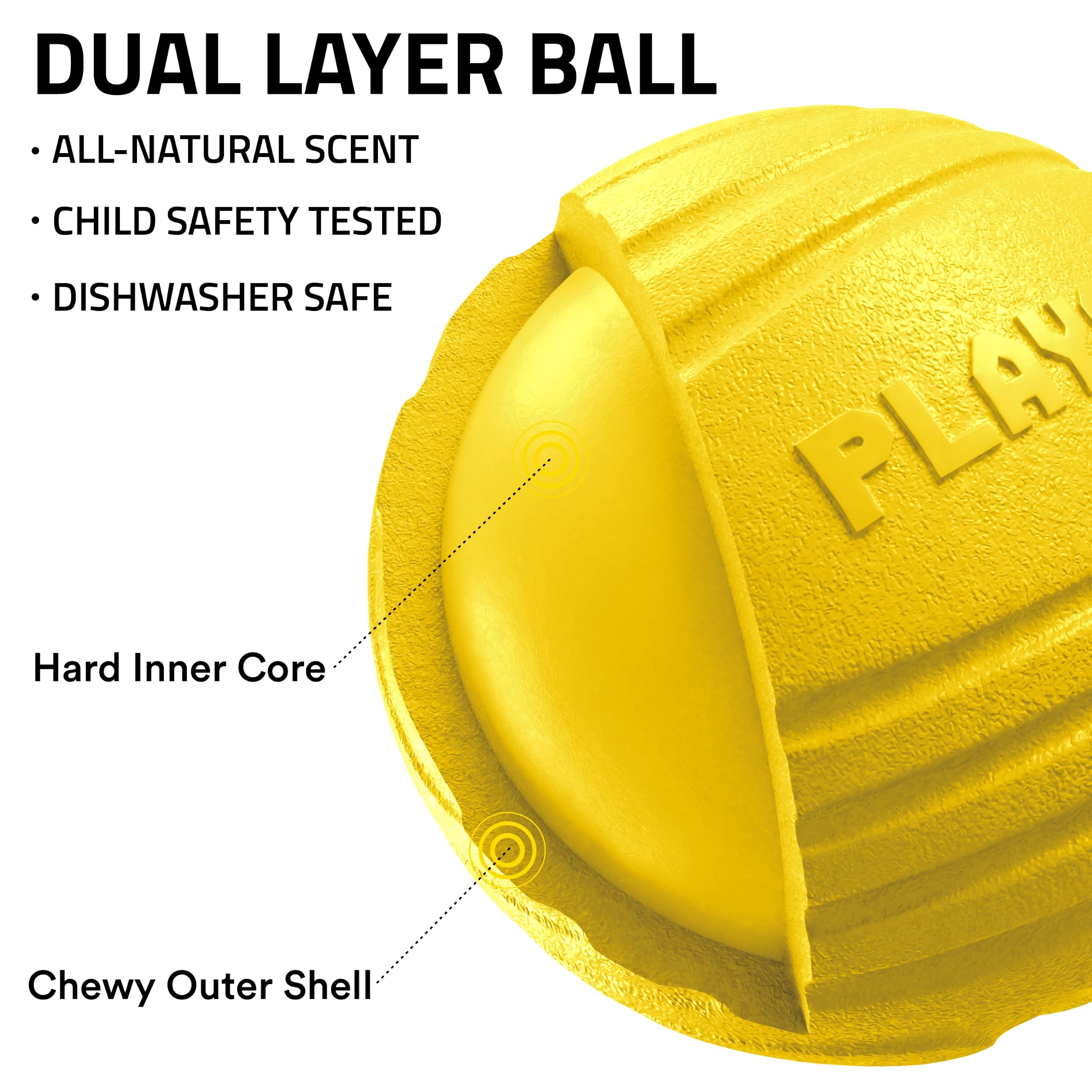 Playology Jouets pour chien | Balle à mâcher double couche durable pour mâcheurs durs | Jouet Jumbo parfumé au poulet | Jouets à mâcher pour grands chiens