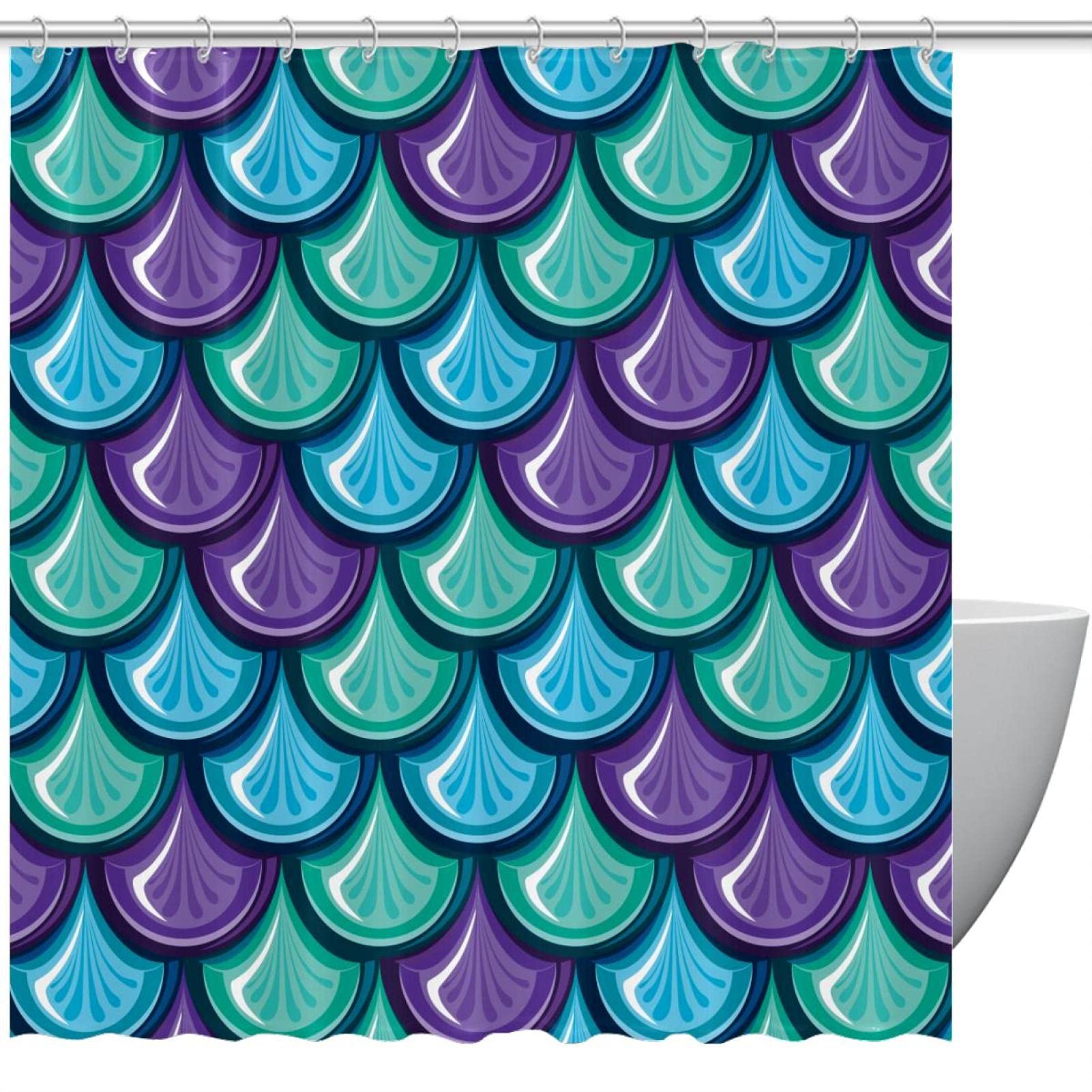 Rideau de douche design écailles de poisson 168x183 cm aux finitions textiles soignées